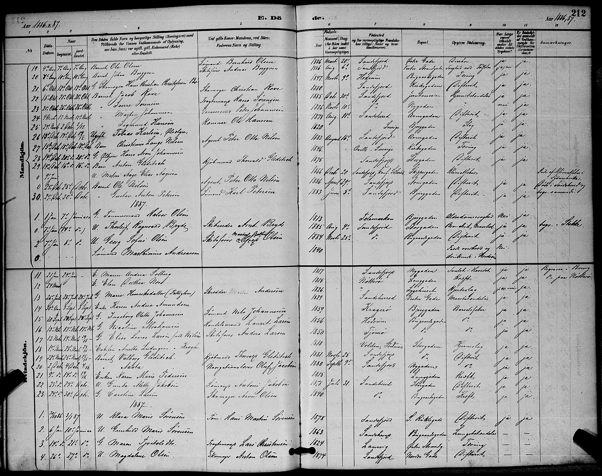 Sandefjord kirkebøker, SAKO/A-315/G/Ga/L0001: Parish register (copy) no. 1, 1885-1903, p. 212