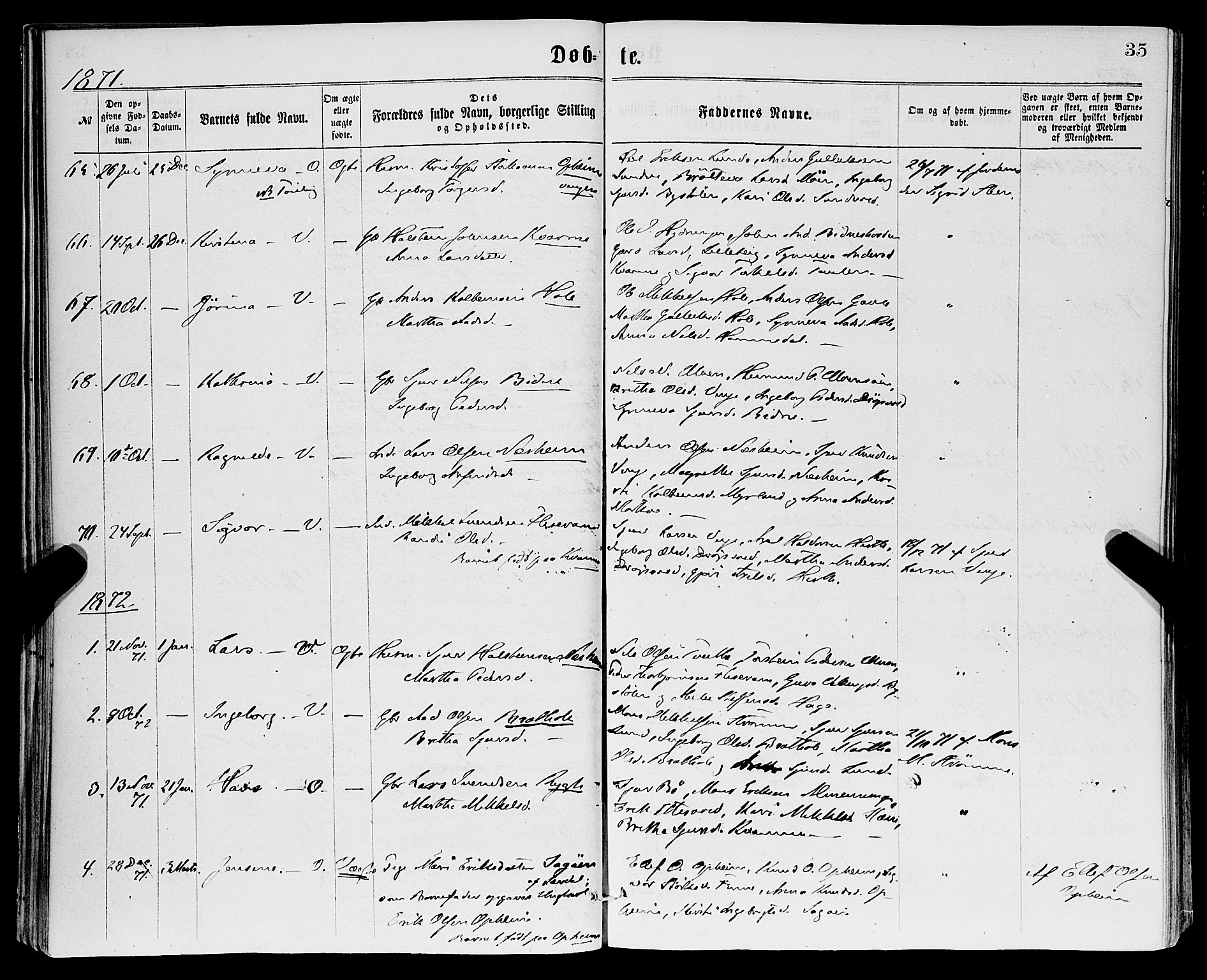 Vossestrand Sokneprestembete, SAB/A-79101/H/Haa: Parish register (official) no. A 1, 1866-1877, p. 35