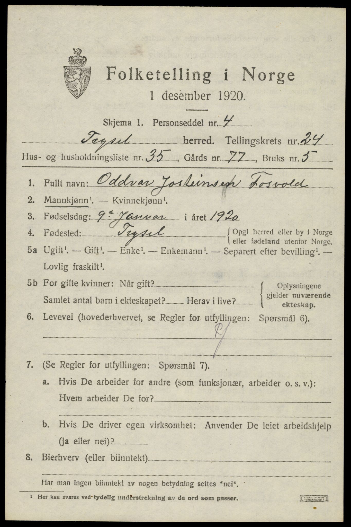 SAH, 1920 census for Trysil, 1920, p. 15661