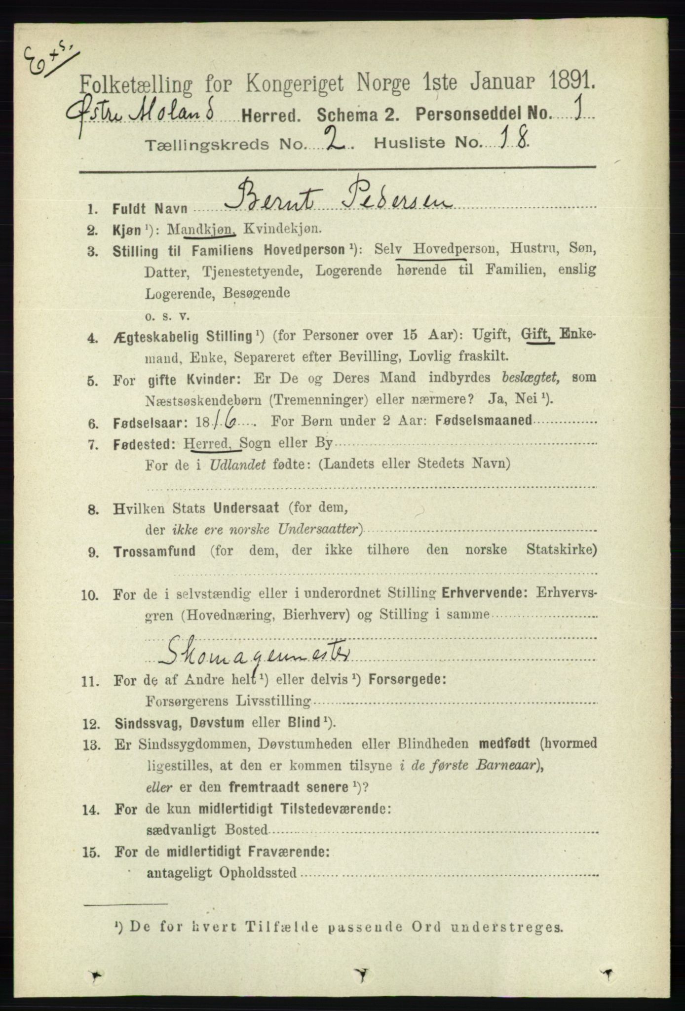 RA, Census 1891 for Nedenes amt: Gjenparter av personsedler for beslektede ektefeller, menn, 1891, p. 470