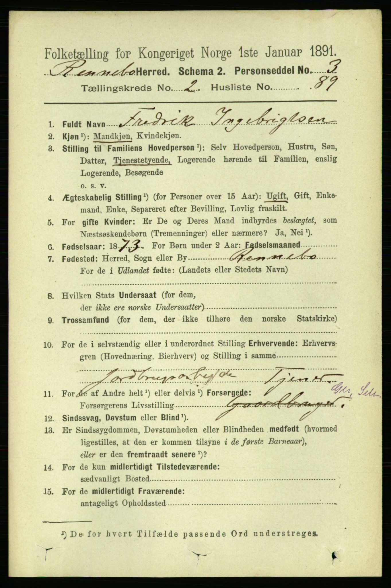 RA, 1891 census for 1635 Rennebu, 1891, p. 1280