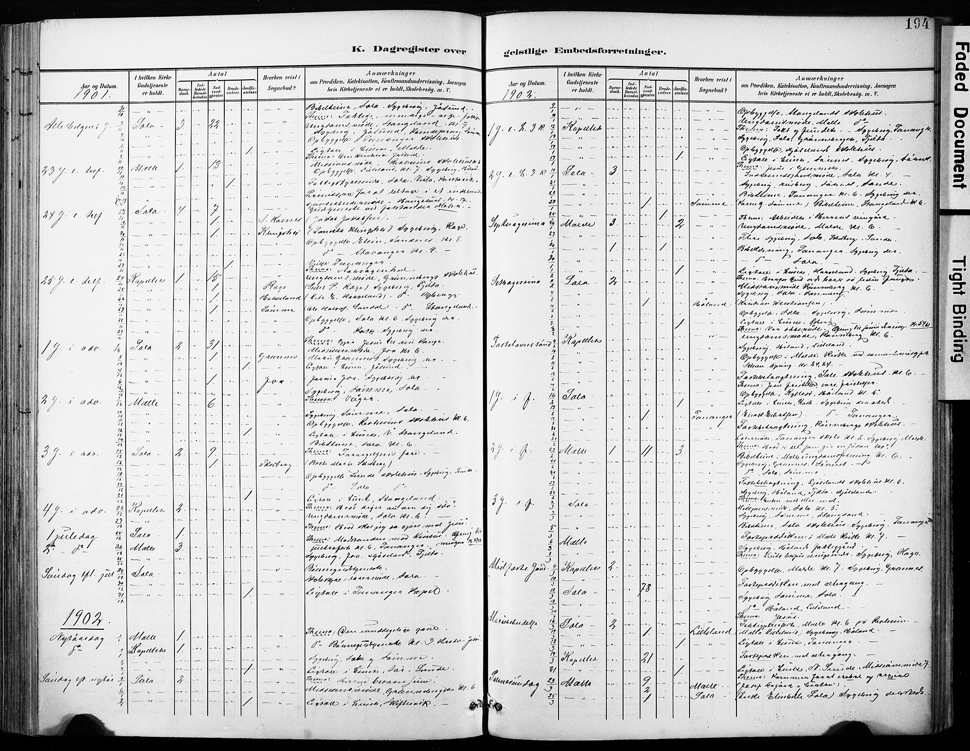 Håland sokneprestkontor, AV/SAST-A-101802/001/30BA/L0013: Parish register (official) no. A 12, 1901-1913, p. 194