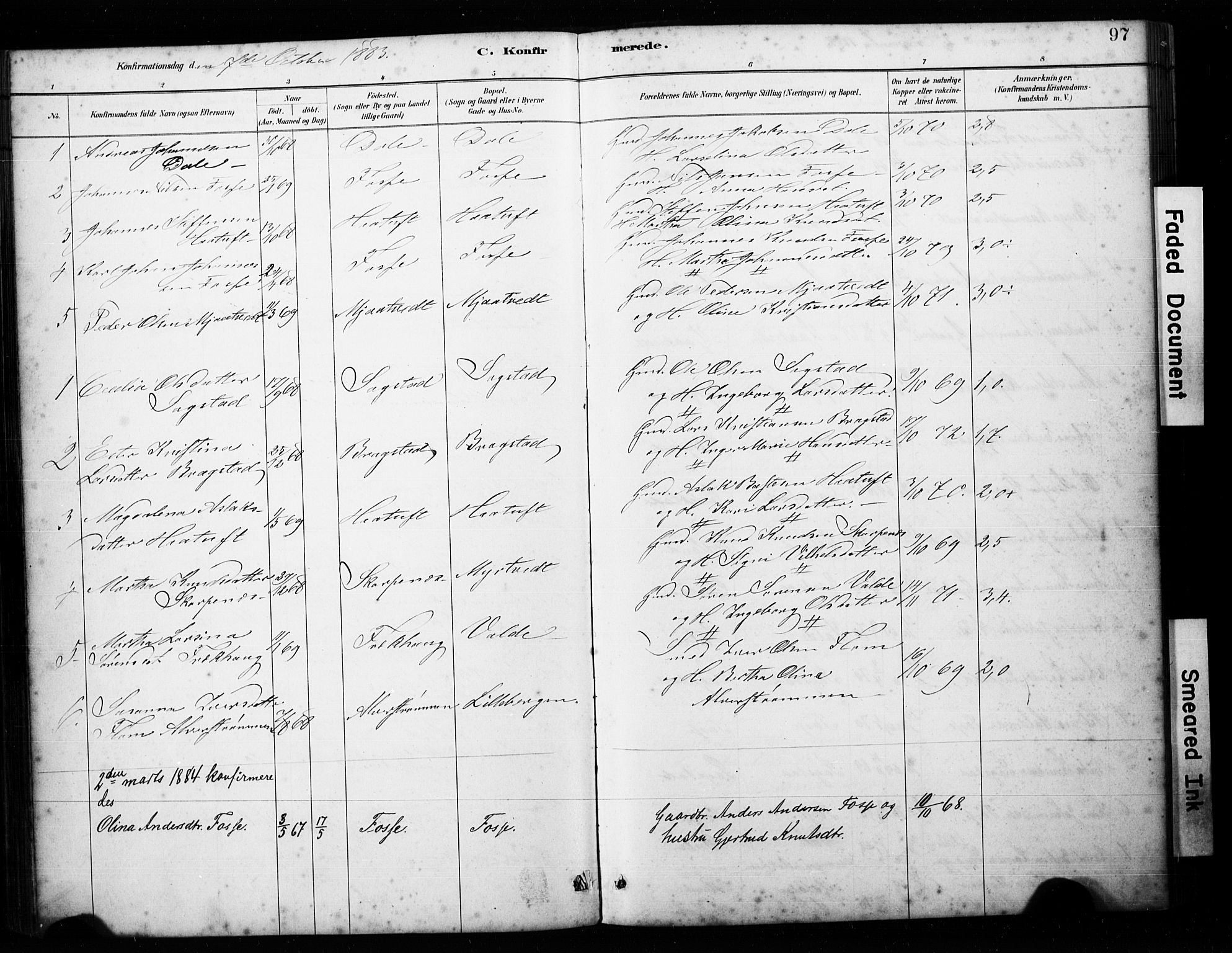 Alversund Sokneprestembete, SAB/A-73901/H/Ha/Hab: Parish register (copy) no. C 3, 1881-1894, p. 97