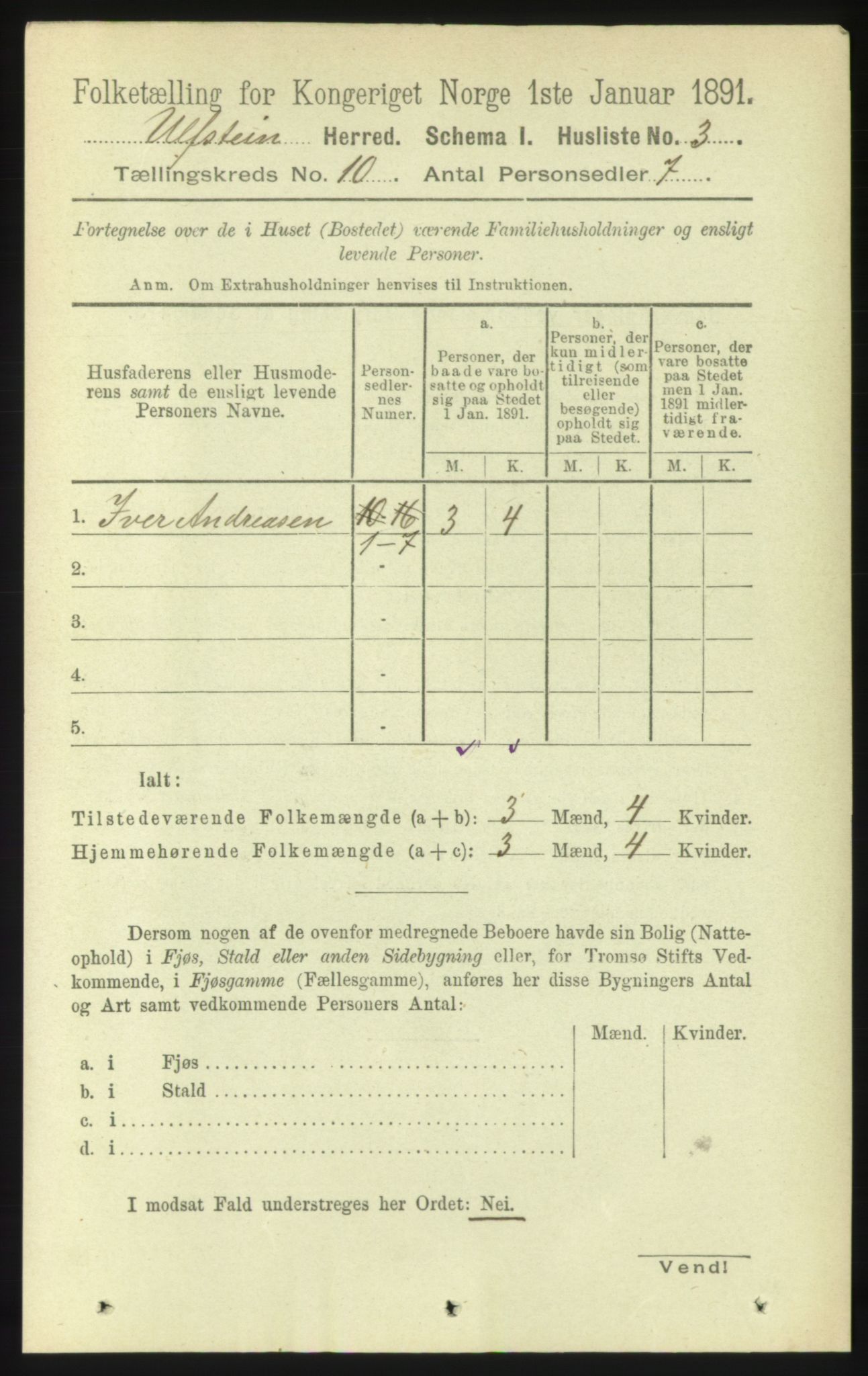 RA, 1891 census for 1516 Ulstein, 1891, p. 3116