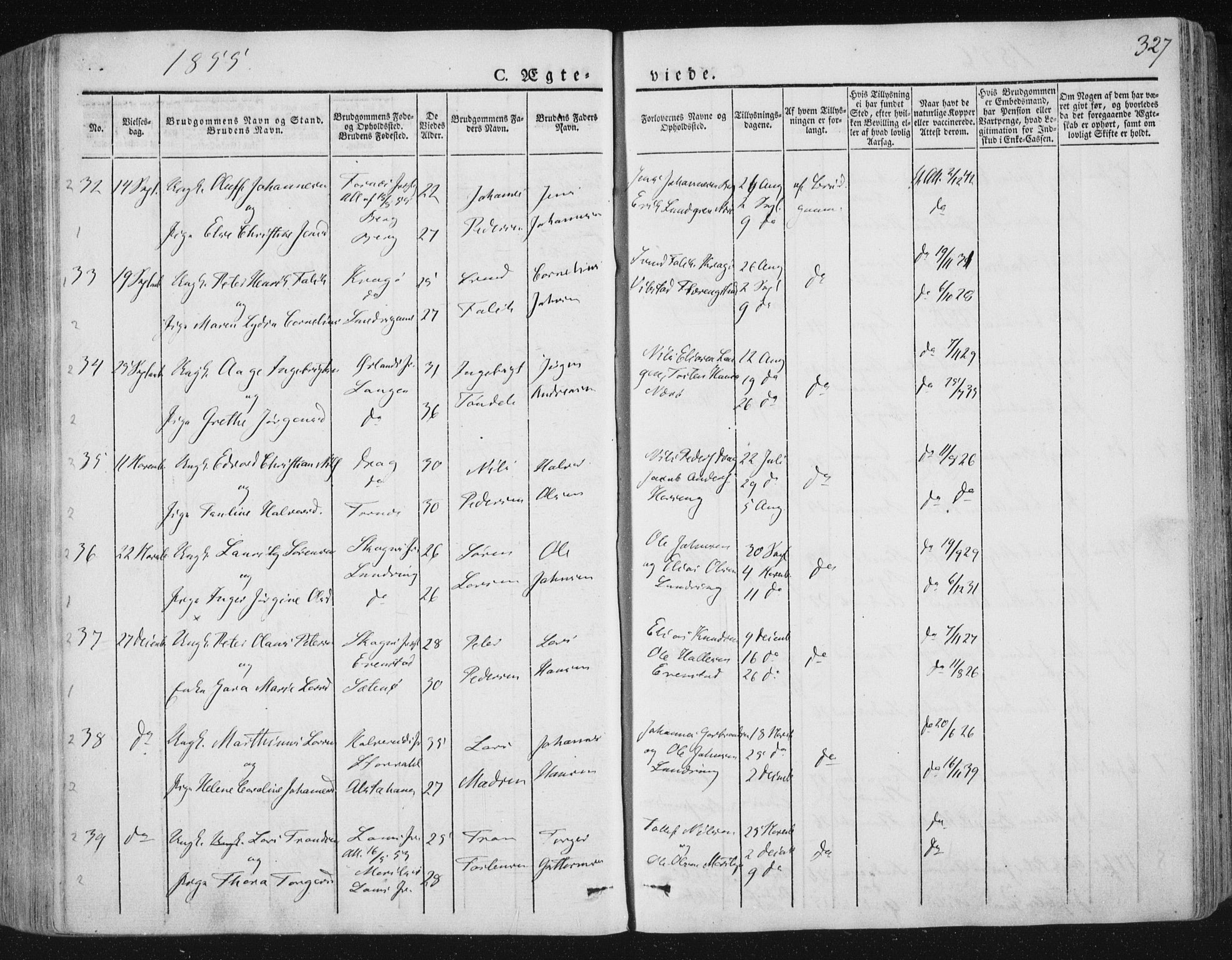 Ministerialprotokoller, klokkerbøker og fødselsregistre - Nord-Trøndelag, SAT/A-1458/784/L0669: Parish register (official) no. 784A04, 1829-1859, p. 327