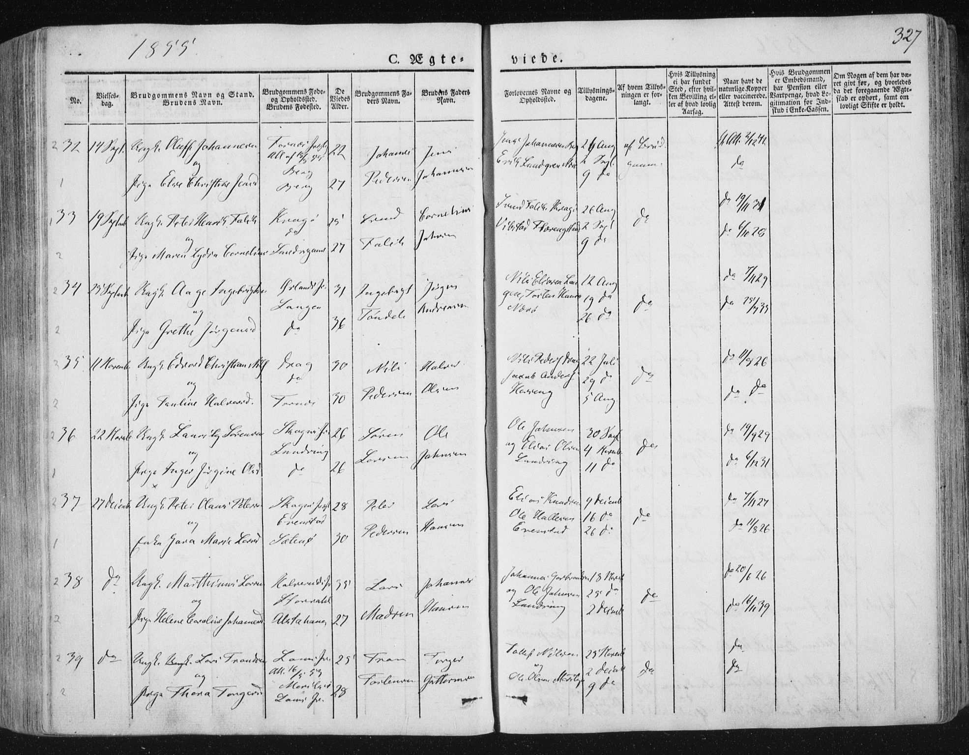 Ministerialprotokoller, klokkerbøker og fødselsregistre - Nord-Trøndelag, AV/SAT-A-1458/784/L0669: Parish register (official) no. 784A04, 1829-1859, p. 327