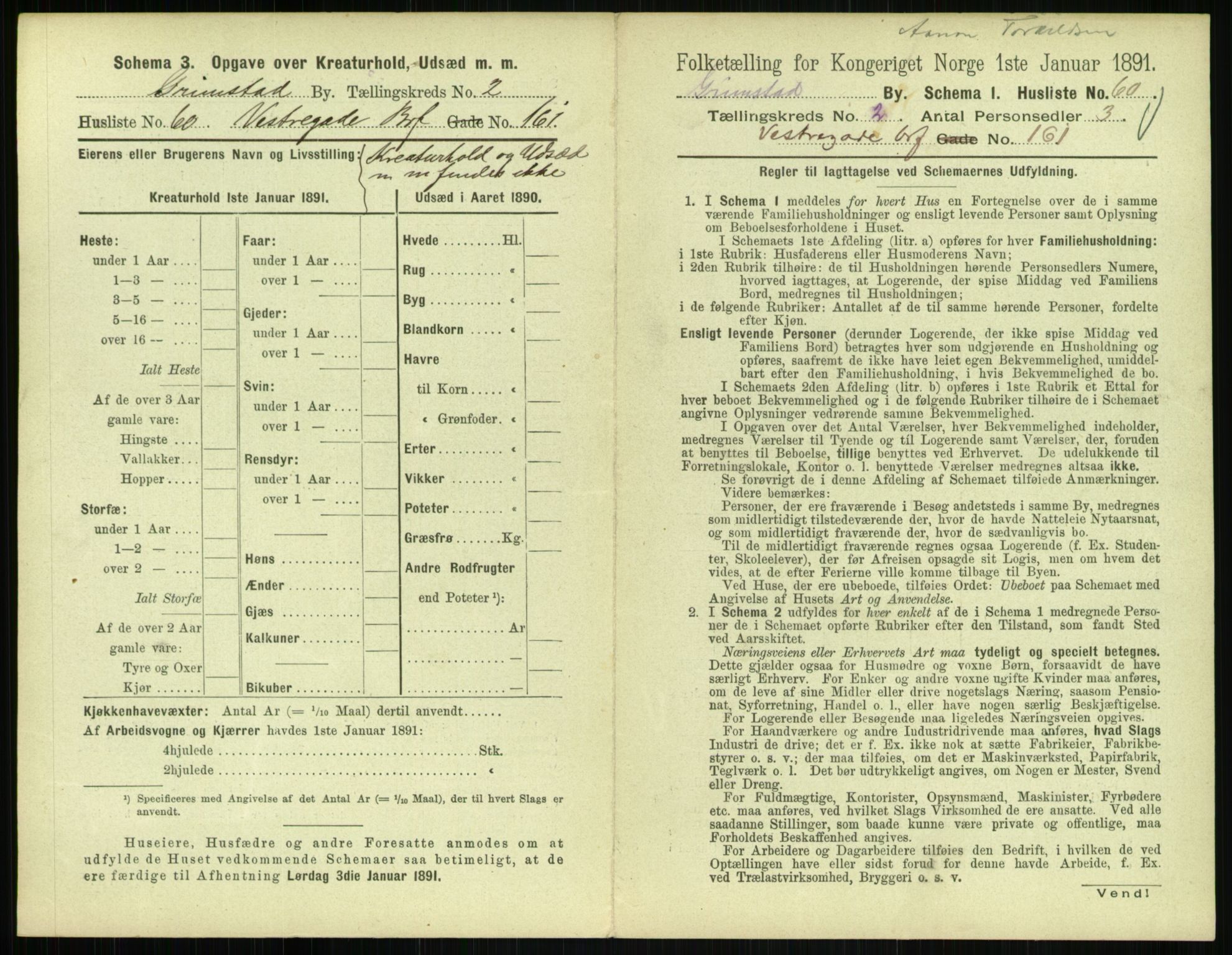RA, 1891 census for 0904 Grimstad, 1891, p. 274