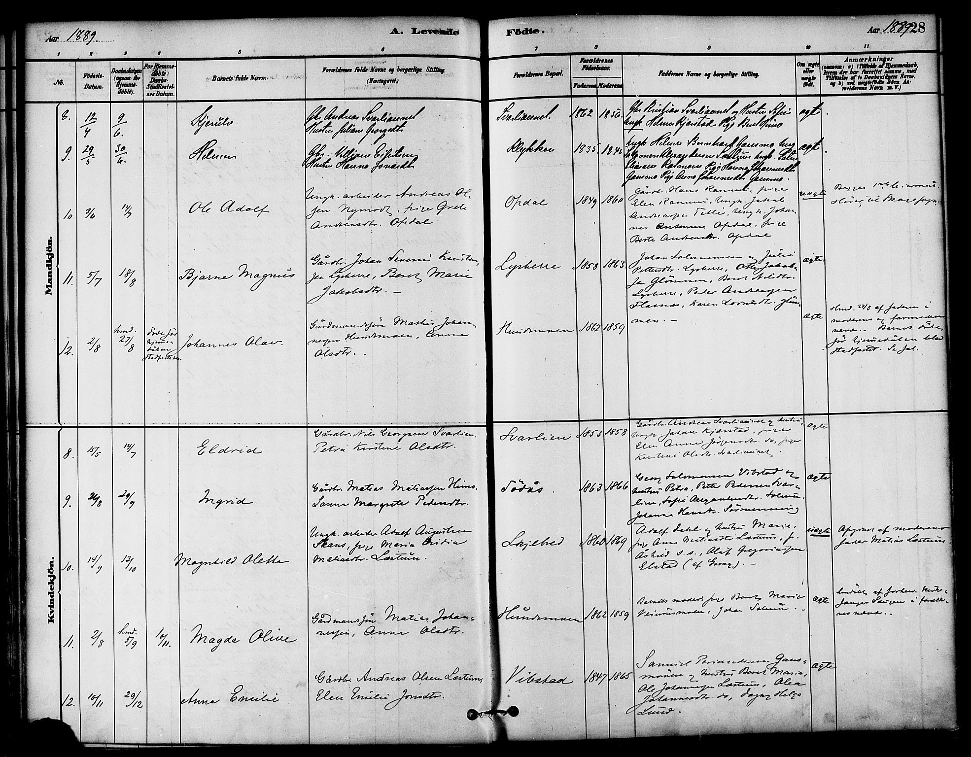 Ministerialprotokoller, klokkerbøker og fødselsregistre - Nord-Trøndelag, AV/SAT-A-1458/764/L0555: Parish register (official) no. 764A10, 1881-1896, p. 28