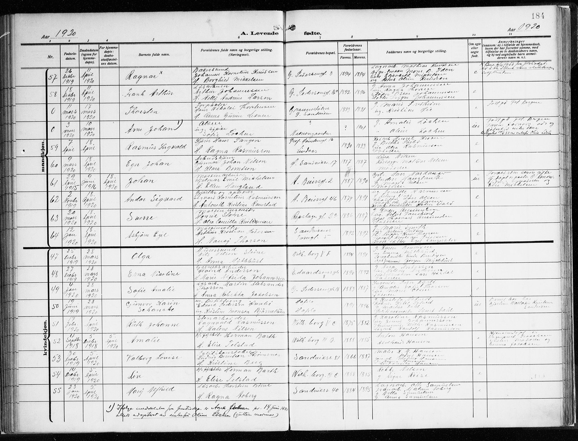 Sandviken Sokneprestembete, AV/SAB-A-77601/H/Ha/L0007: Parish register (official) no. B 4, 1912-1924, p. 184