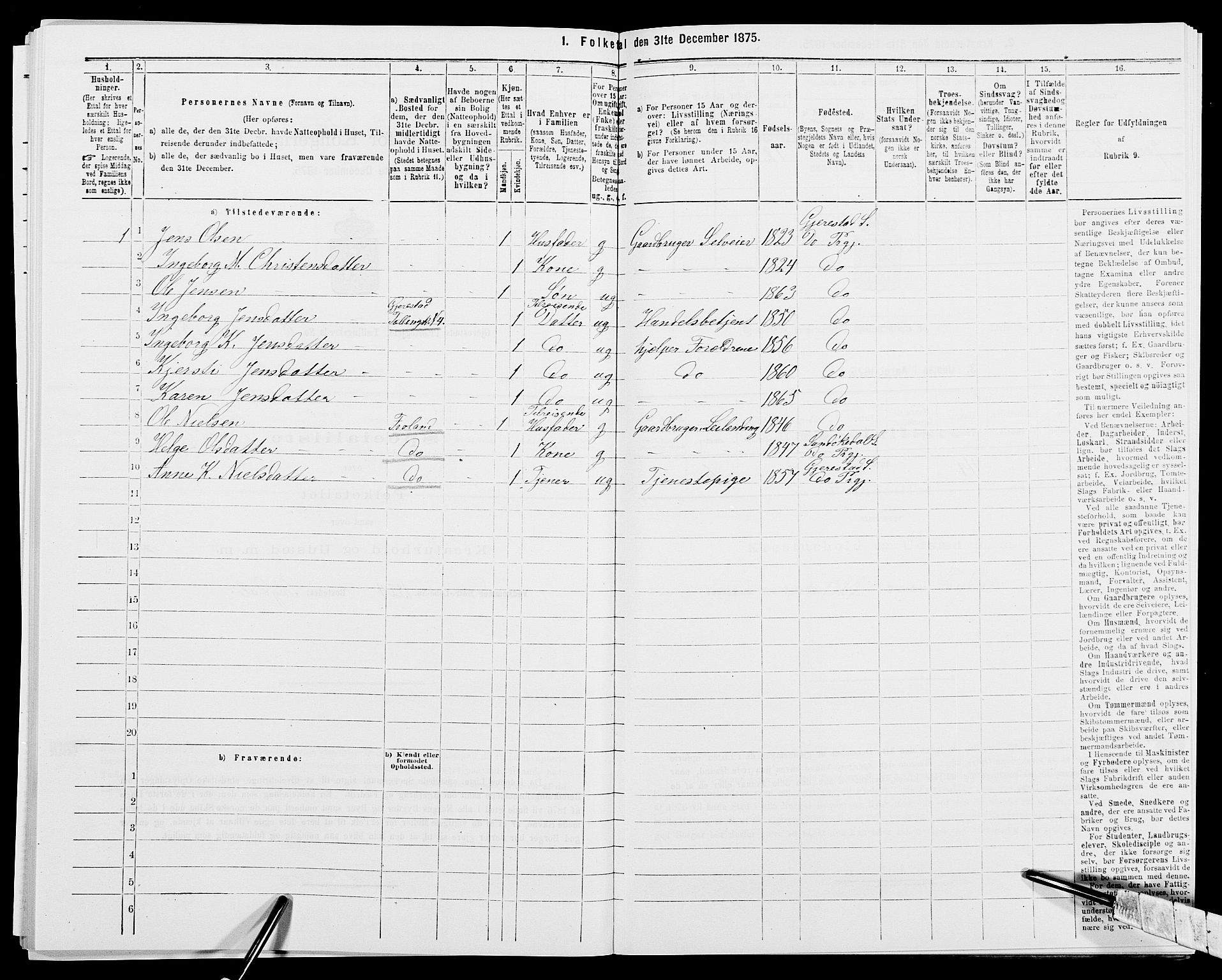 SAK, 1875 census for 0911P Gjerstad, 1875, p. 696