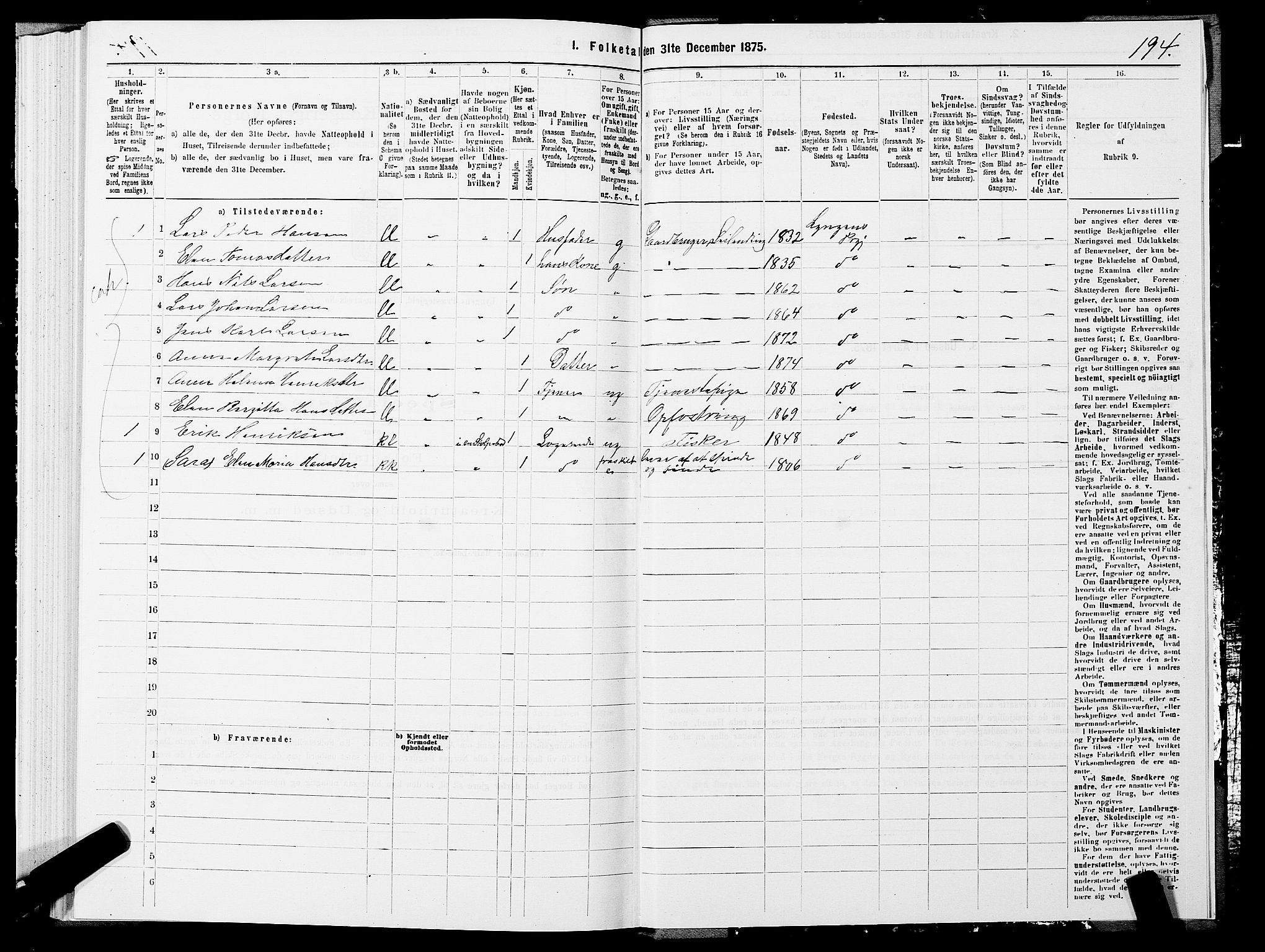 SATØ, 1875 census for 1938P Lyngen, 1875, p. 4194