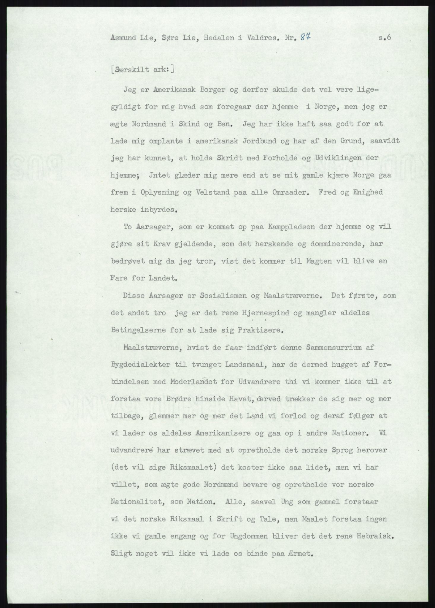 Samlinger til kildeutgivelse, Amerikabrevene, AV/RA-EA-4057/F/L0013: Innlån fra Oppland: Lie (brevnr 79-115) - Nordrum, 1838-1914, p. 123