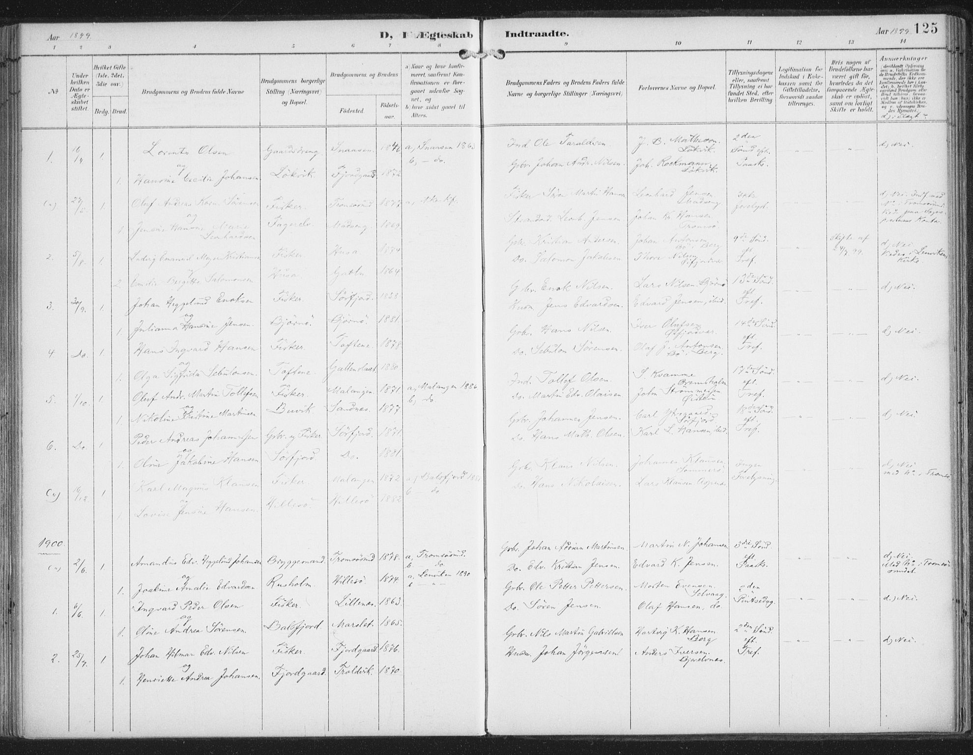 Lenvik sokneprestembete, AV/SATØ-S-1310/H/Ha/Haa/L0015kirke: Parish register (official) no. 15, 1896-1915, p. 125