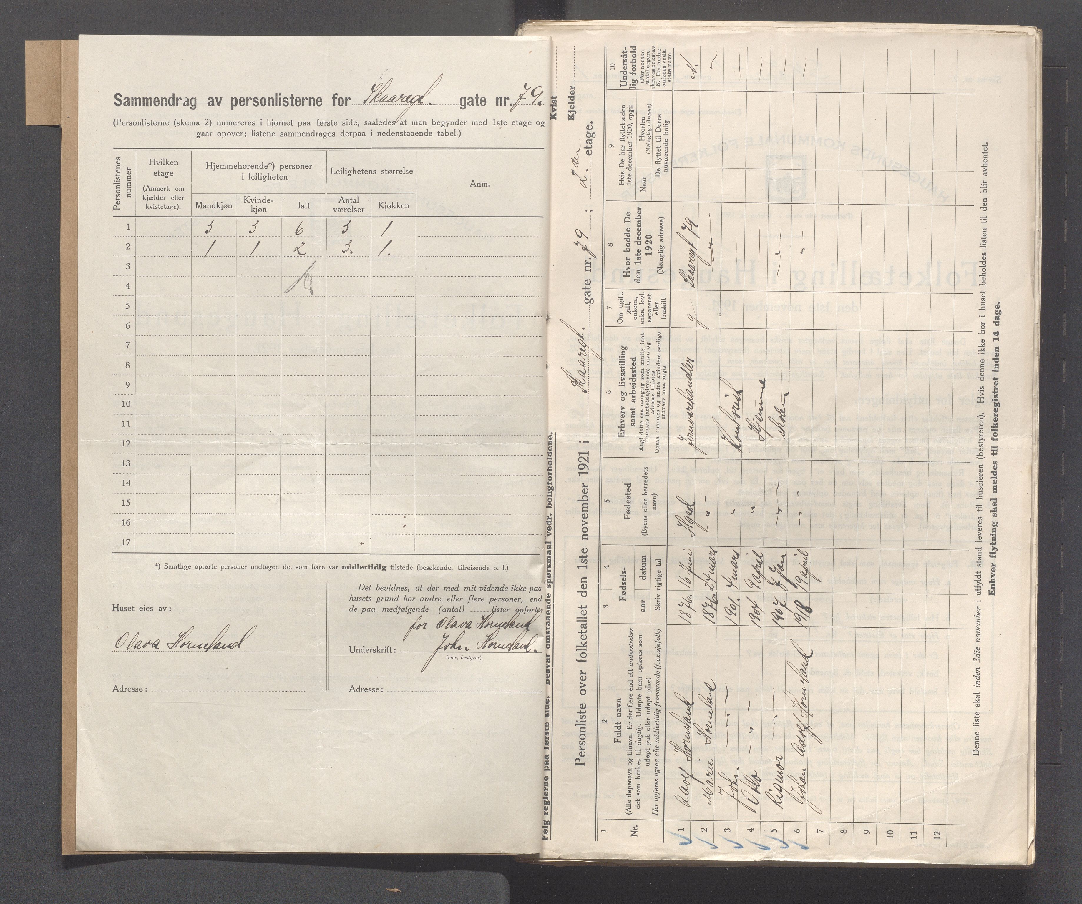 IKAR, Local census 1.11.1921 for Haugesund, 1921, p. 3613