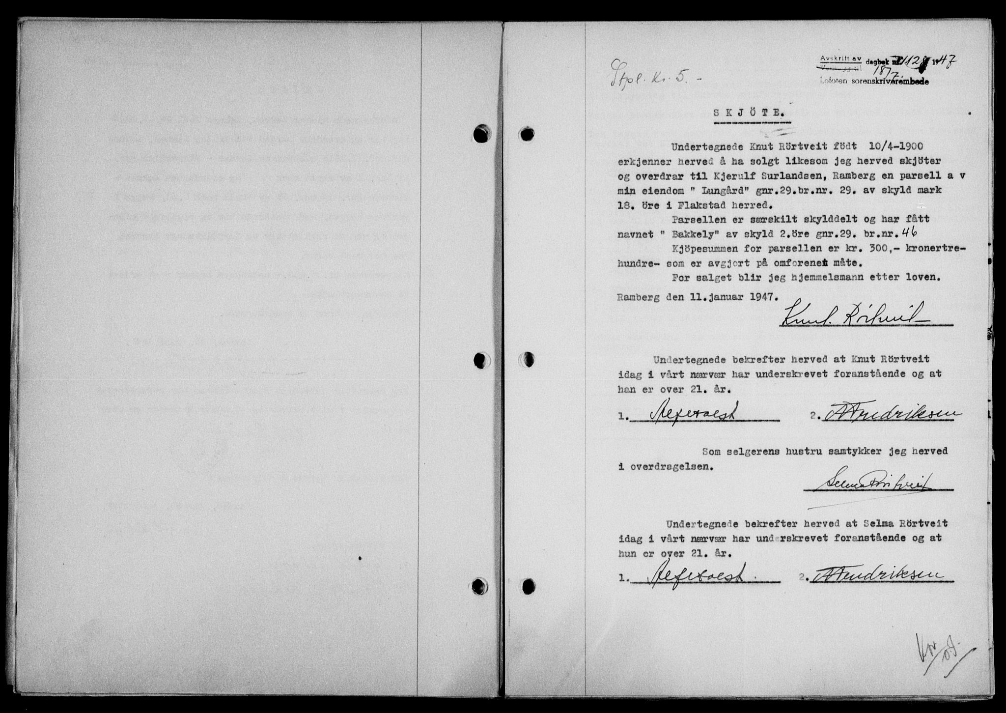 Lofoten sorenskriveri, SAT/A-0017/1/2/2C/L0016a: Mortgage book no. 16a, 1947-1947, Diary no: : 1128/1947