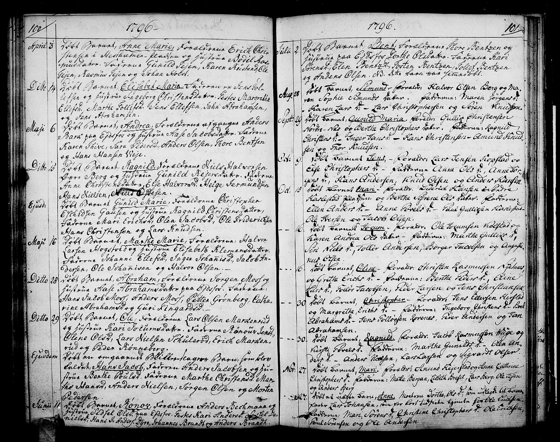 Hof kirkebøker, SAKO/A-64/F/Fa/L0003: Parish register (official) no. I 3, 1782-1814, p. 100-101