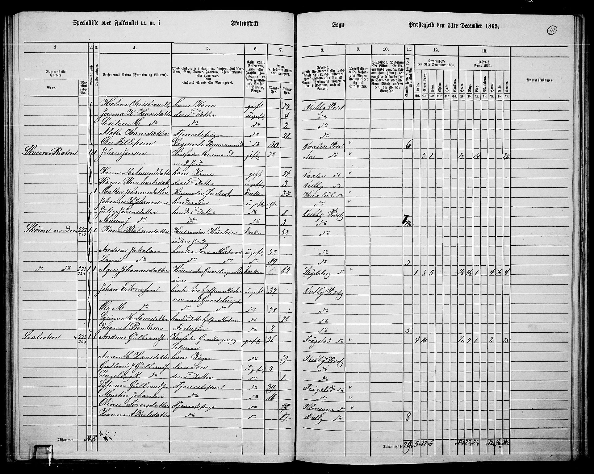 RA, 1865 census for Vestby, 1865, p. 105