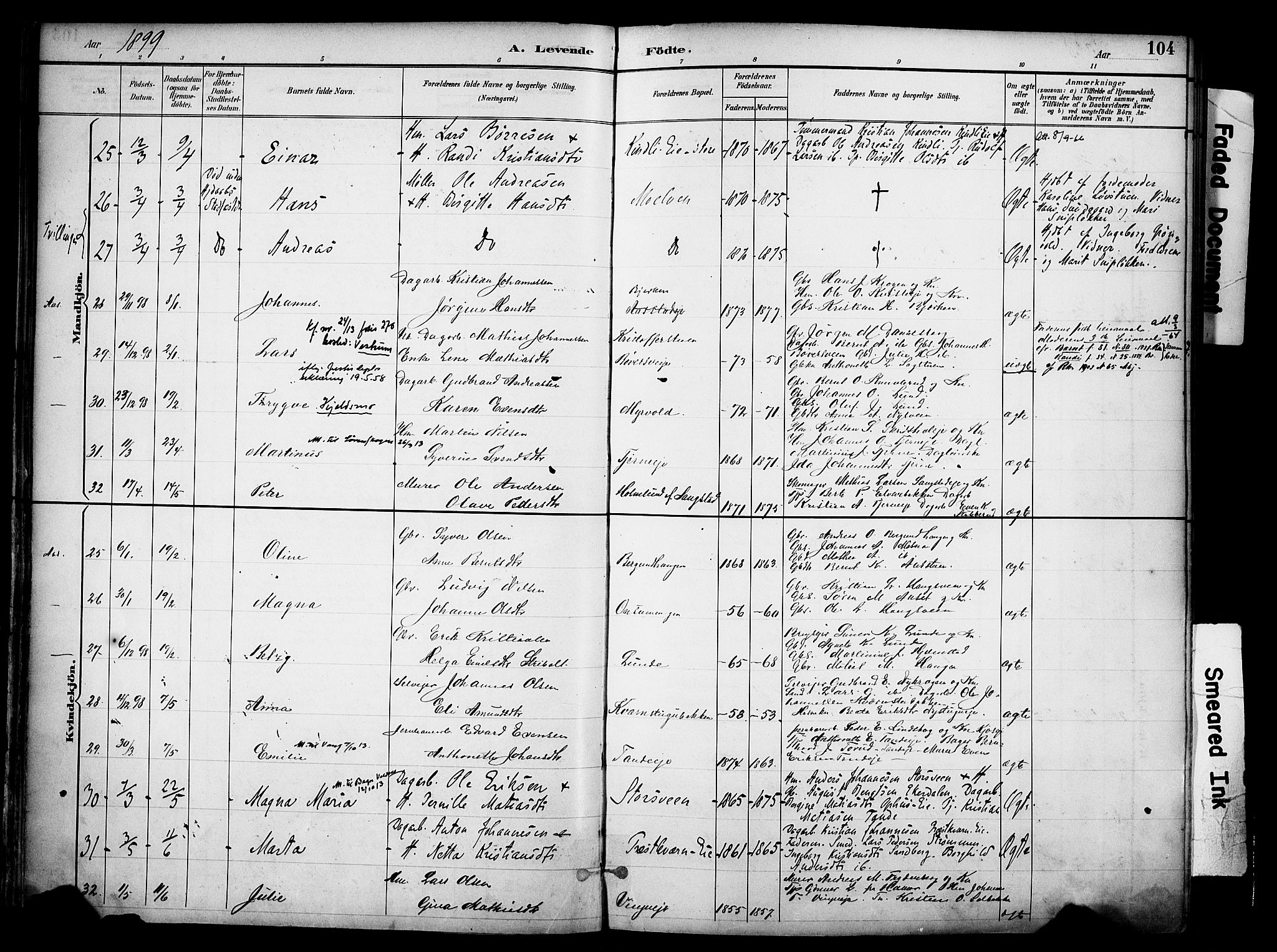 Ringsaker prestekontor, AV/SAH-PREST-014/K/Ka/L0017: Parish register (official) no. 17, 1891-1902, p. 104