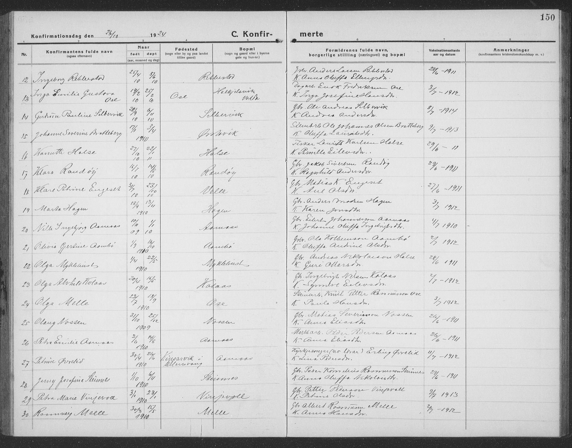 Ministerialprotokoller, klokkerbøker og fødselsregistre - Møre og Romsdal, AV/SAT-A-1454/513/L0191: Parish register (copy) no. 513C05, 1920-1941, p. 150