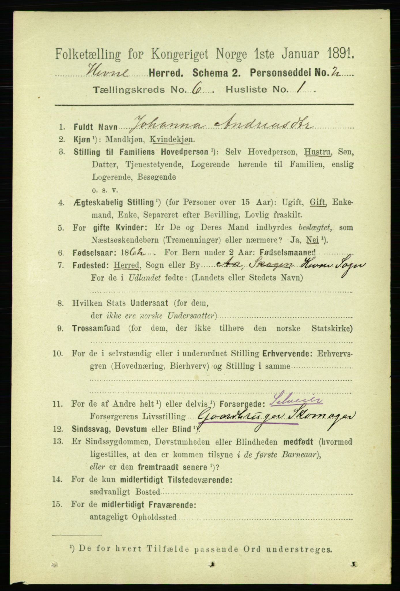 RA, 1891 census for 1612 Hemne, 1891, p. 3419