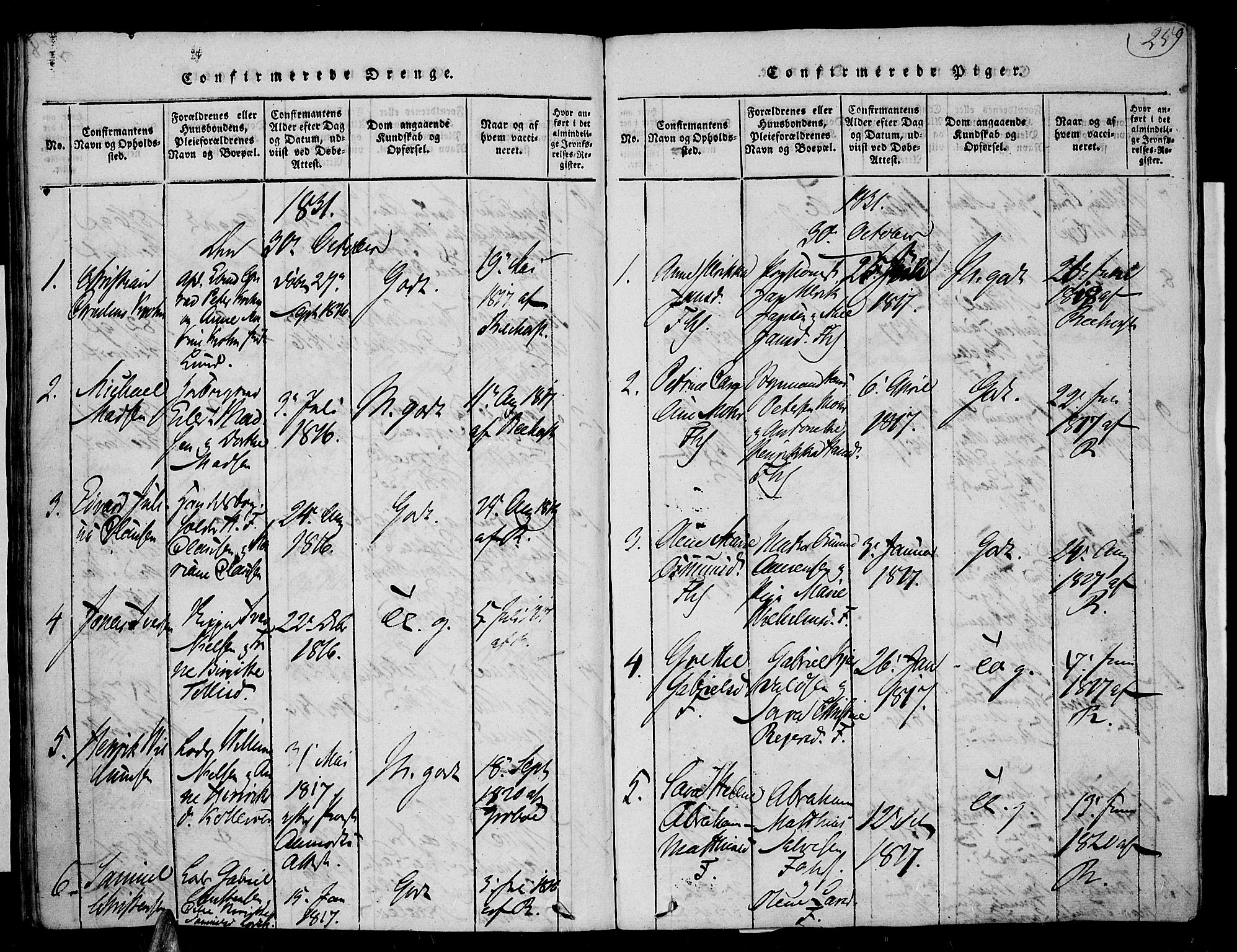 Farsund sokneprestkontor, SAK/1111-0009/F/Fa/L0002: Parish register (official) no. A 2, 1815-1836, p. 259