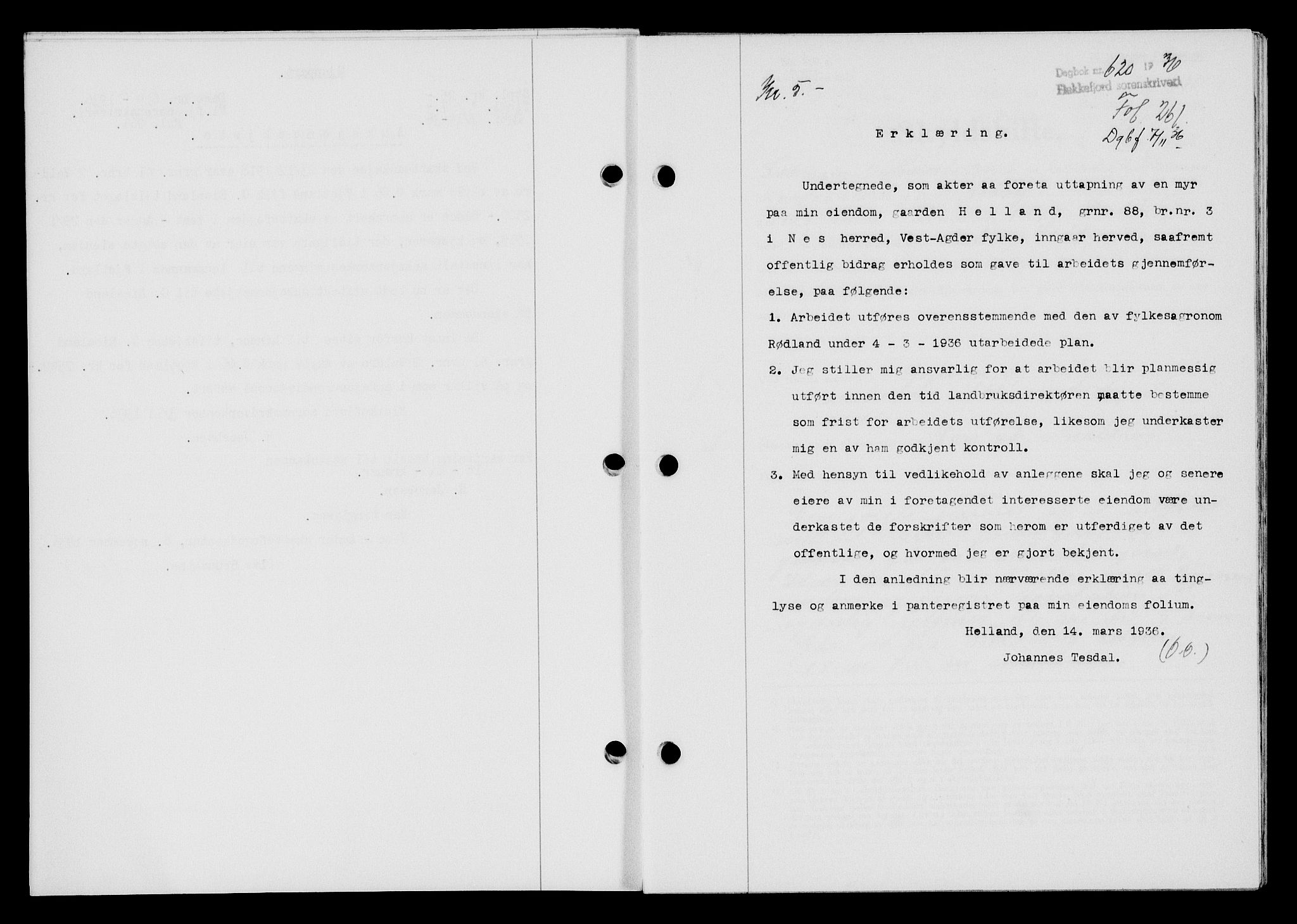 Flekkefjord sorenskriveri, SAK/1221-0001/G/Gb/Gba/L0053: Mortgage book no. A-1, 1936-1937, Diary no: : 620/1936