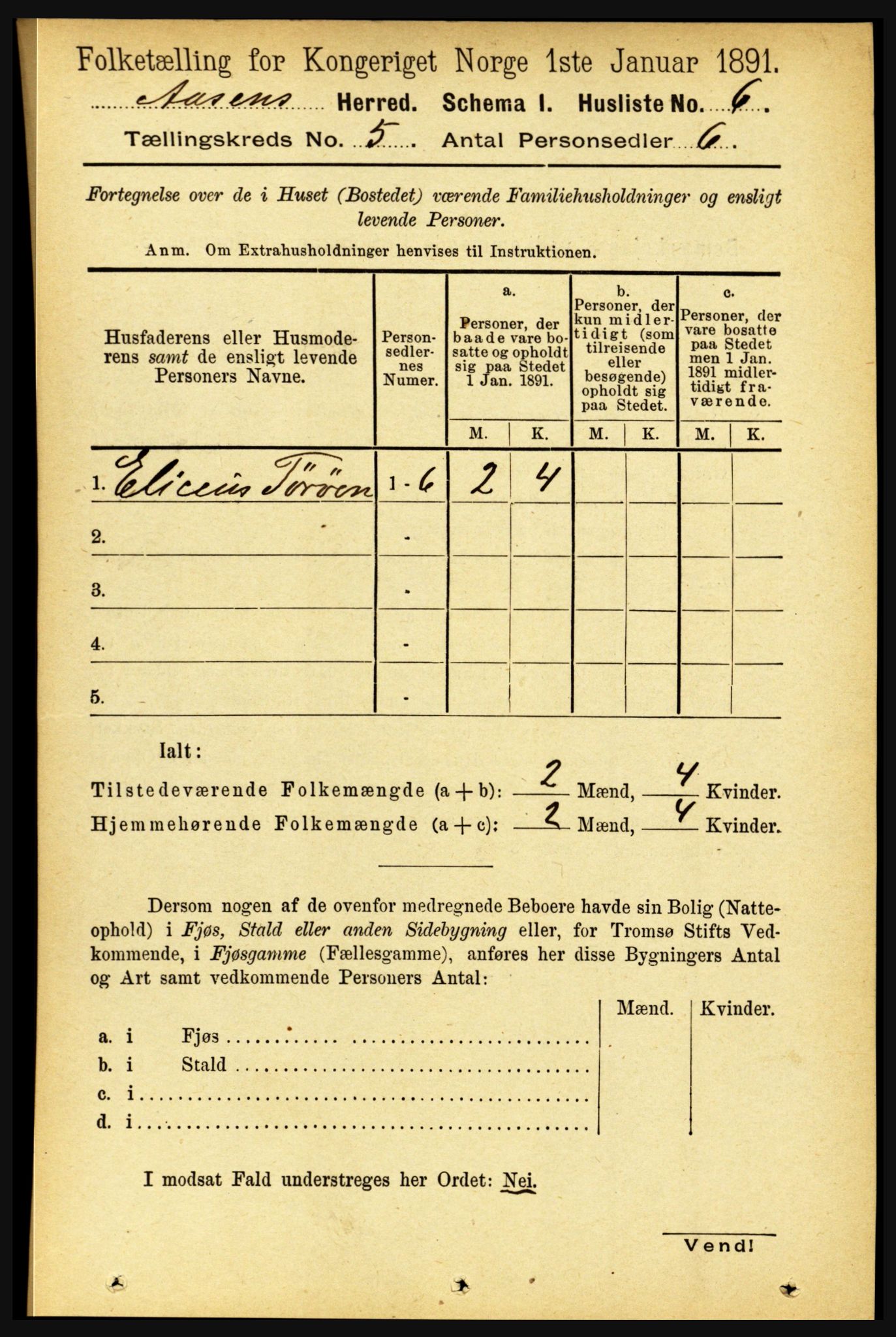 RA, 1891 census for 1716 Åsen, 1891, p. 1912