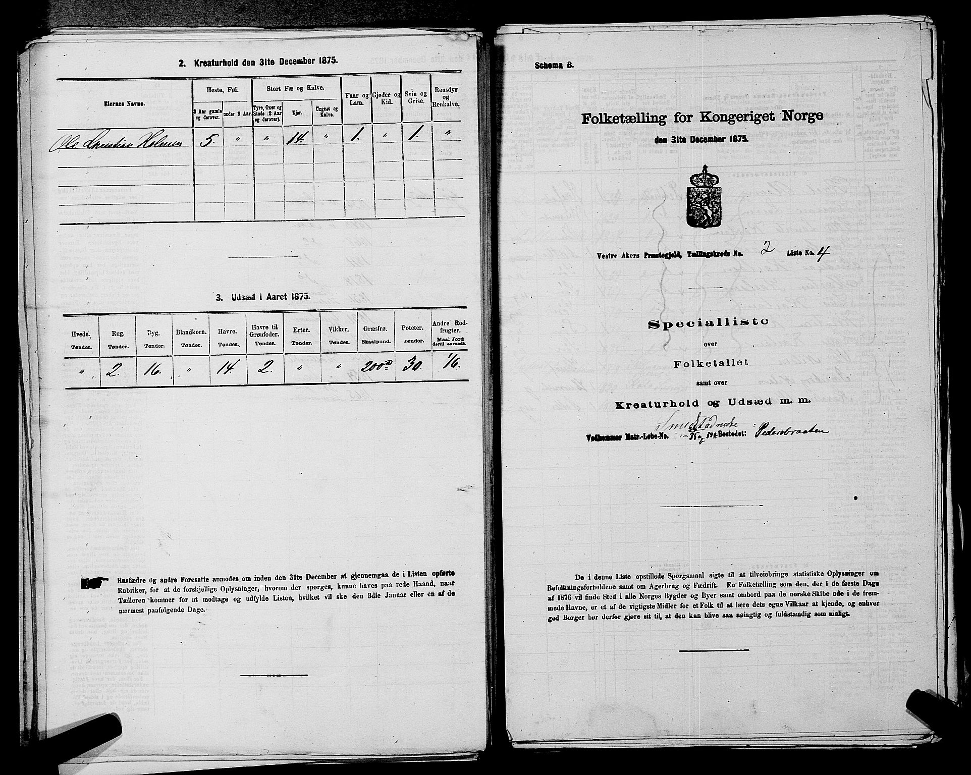 RA, 1875 census for 0218aP Vestre Aker, 1875, p. 614