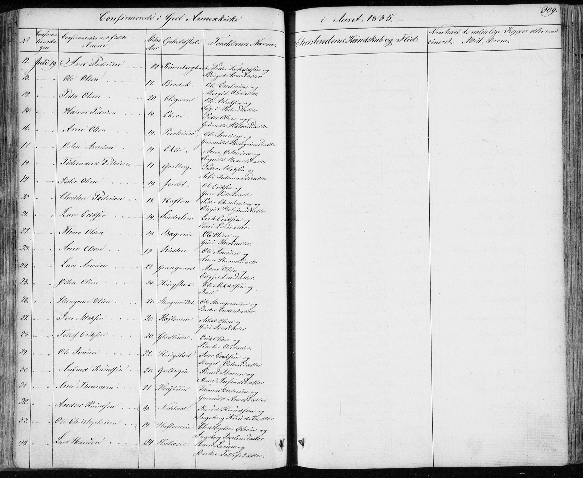 Nes kirkebøker, SAKO/A-236/F/Fa/L0009: Parish register (official) no. 9, 1834-1863, p. 309