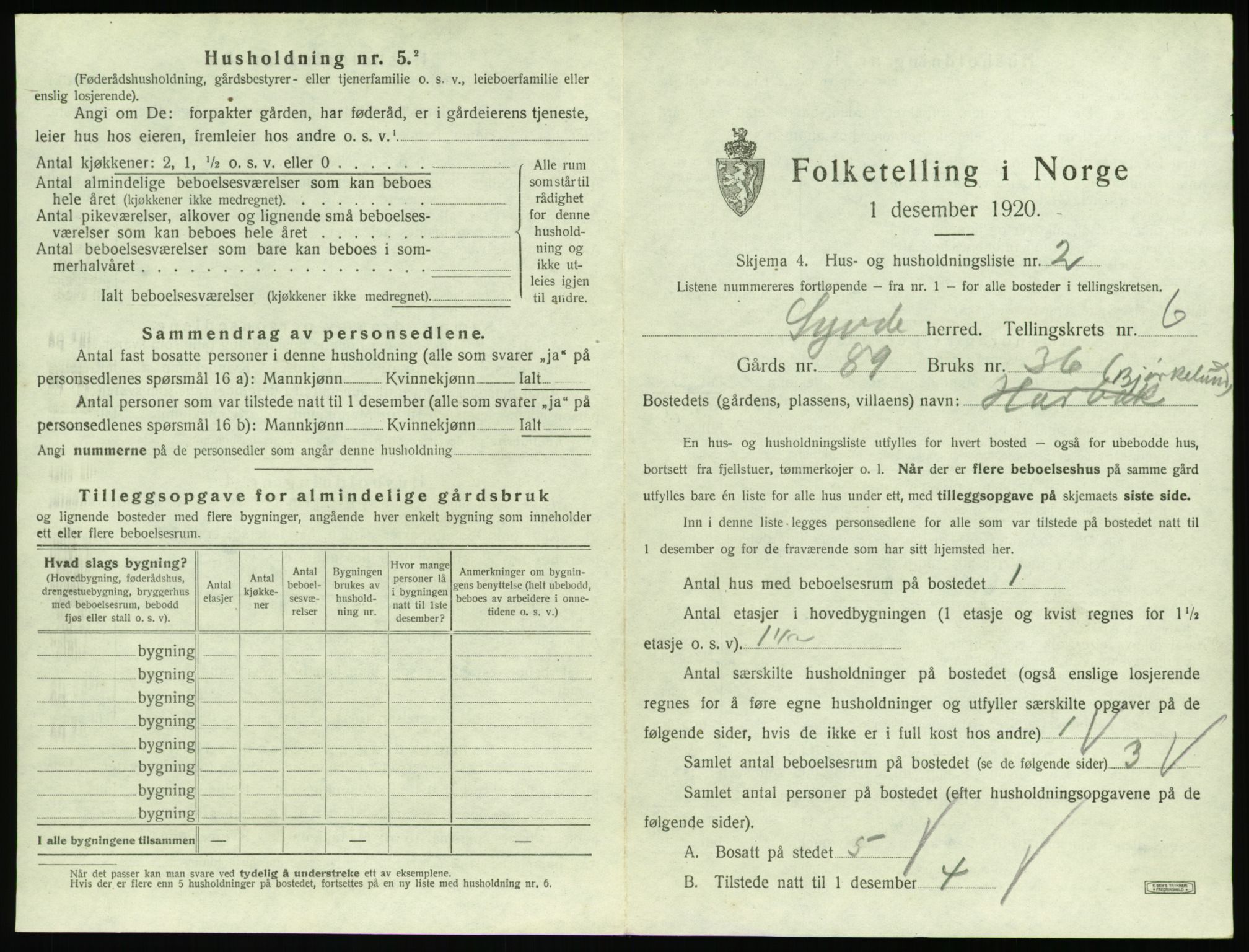 SAT, 1920 census for Syvde, 1920, p. 278