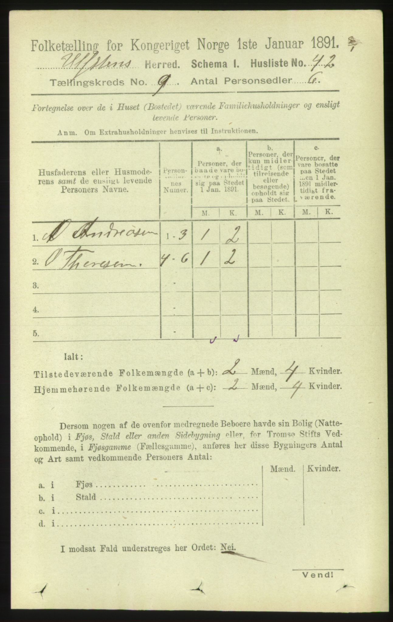 RA, 1891 census for 1516 Ulstein, 1891, p. 2807