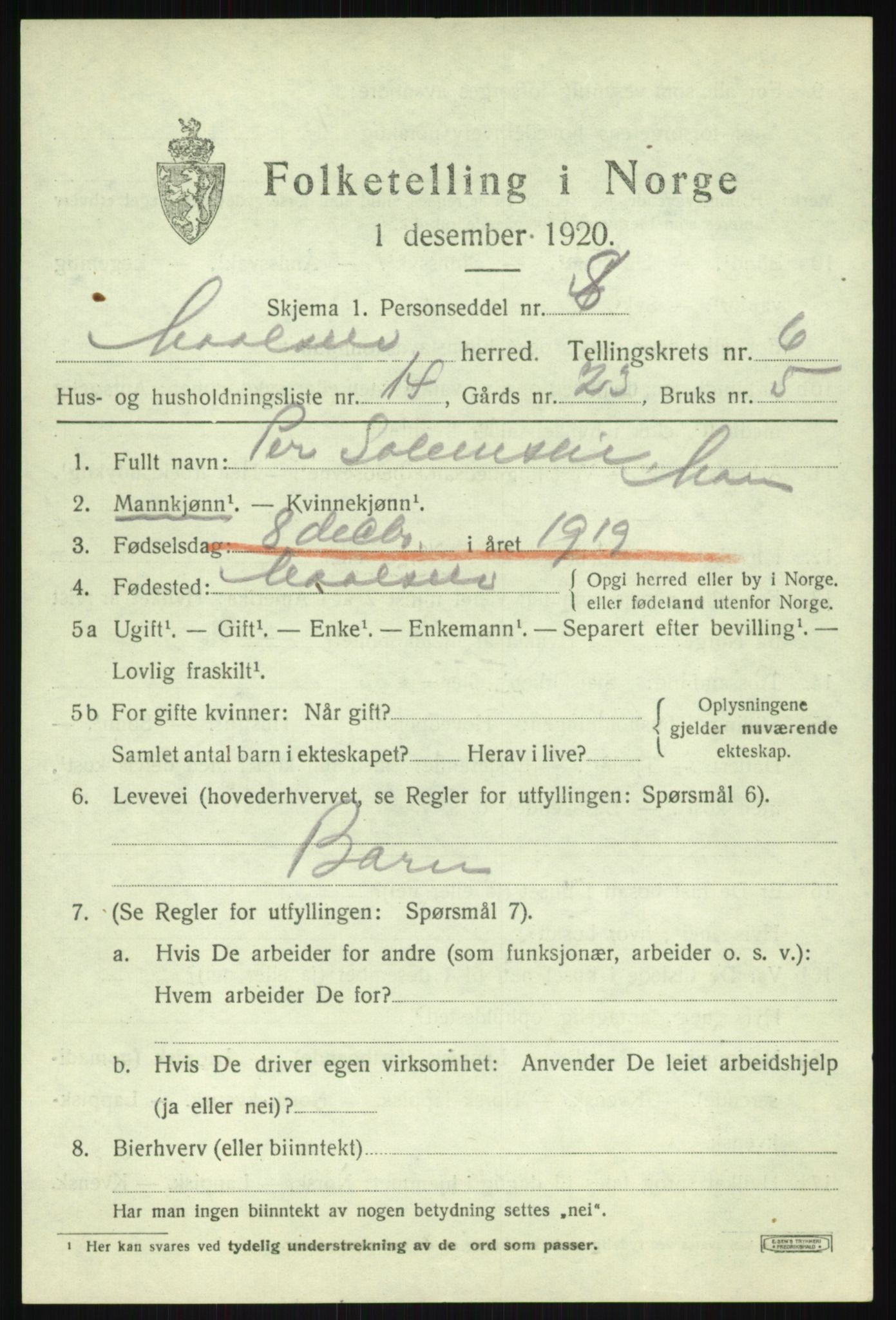 SATØ, 1920 census for Målselv, 1920, p. 3807