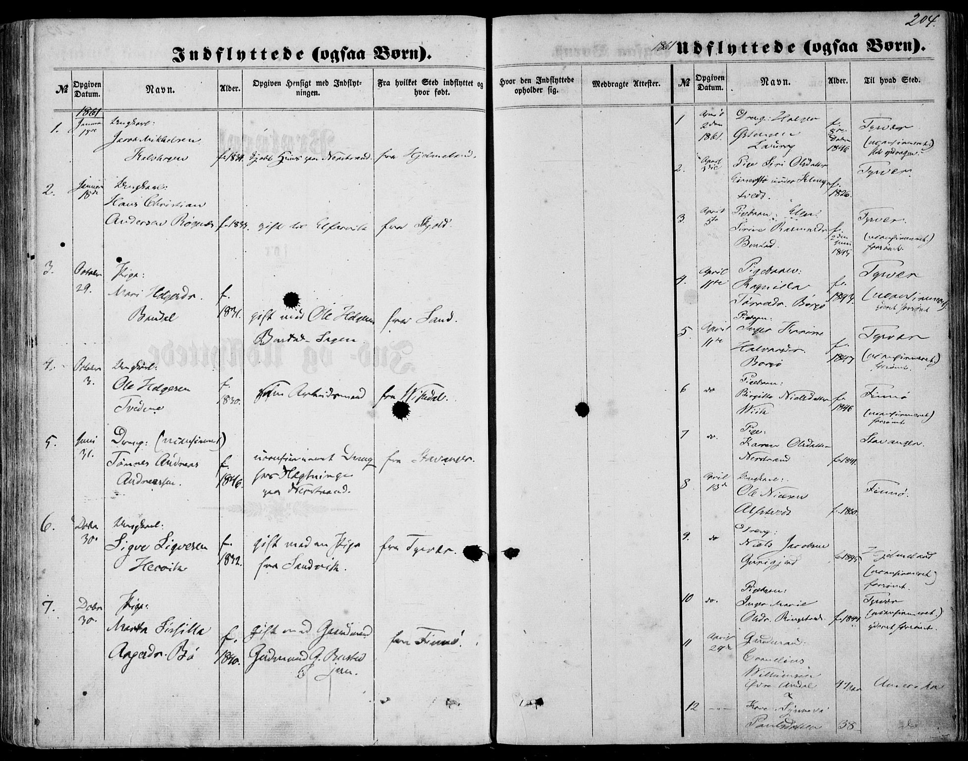 Nedstrand sokneprestkontor, SAST/A-101841/01/IV: Parish register (official) no. A 9, 1861-1876, p. 204