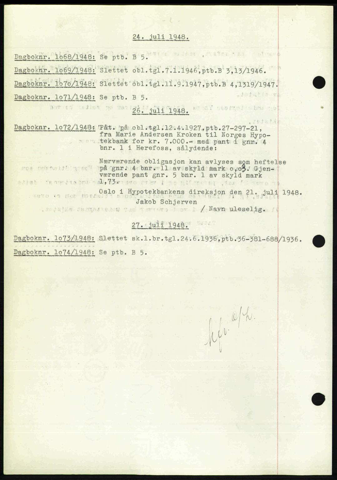 Nedenes sorenskriveri, SAK/1221-0006/G/Gb/Gba/L0059: Mortgage book no. A11, 1948-1948, Diary no: : 1075/1948