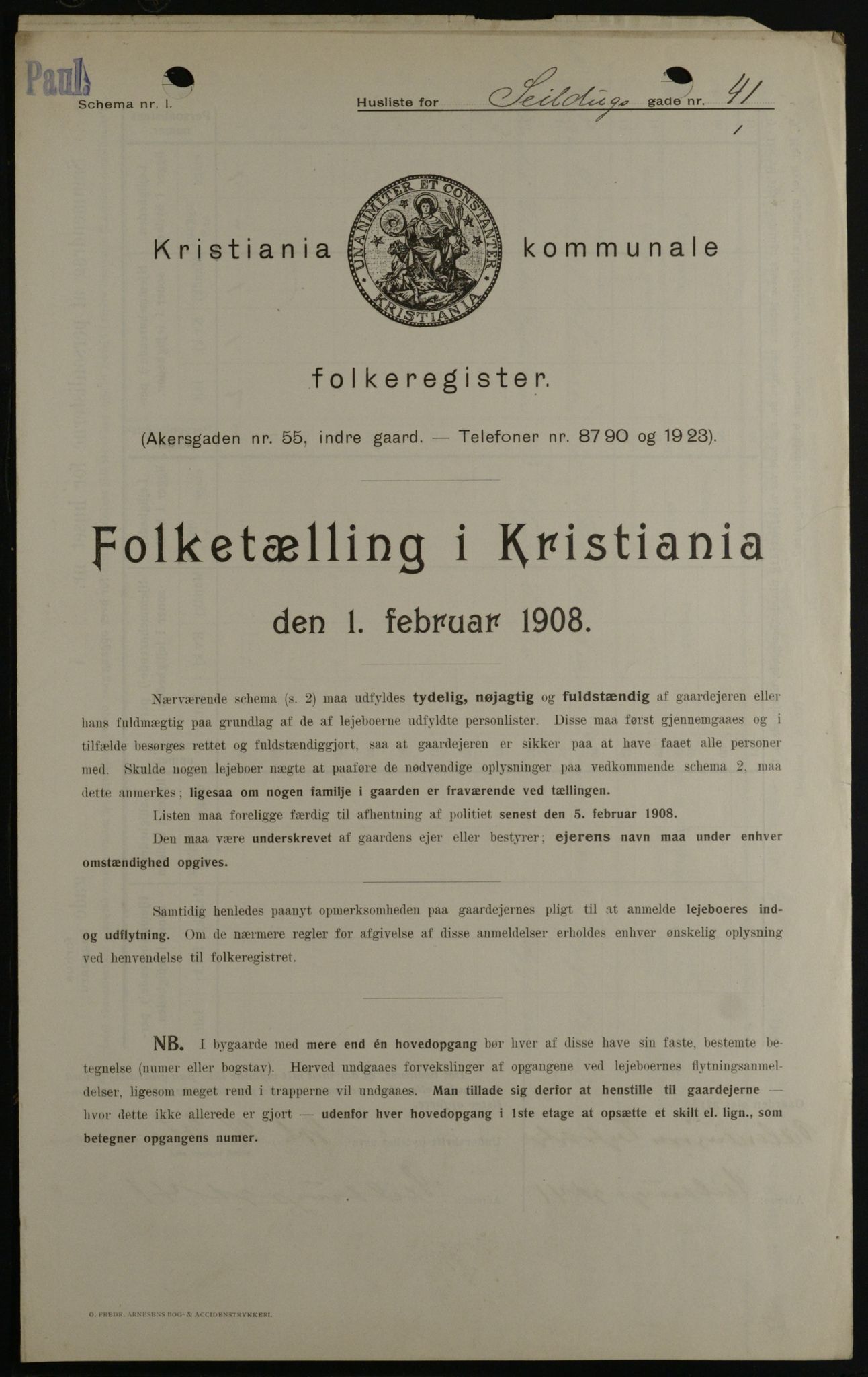 OBA, Municipal Census 1908 for Kristiania, 1908, p. 85141