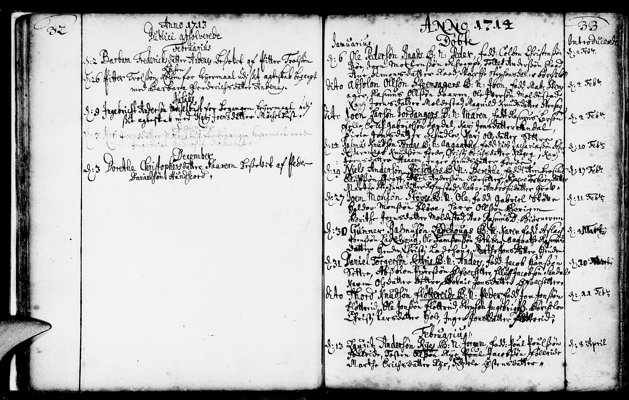 Gloppen sokneprestembete, AV/SAB-A-80101/H/Haa/Haaa/L0002: Parish register (official) no. A 2, 1712-1735, p. 32-33