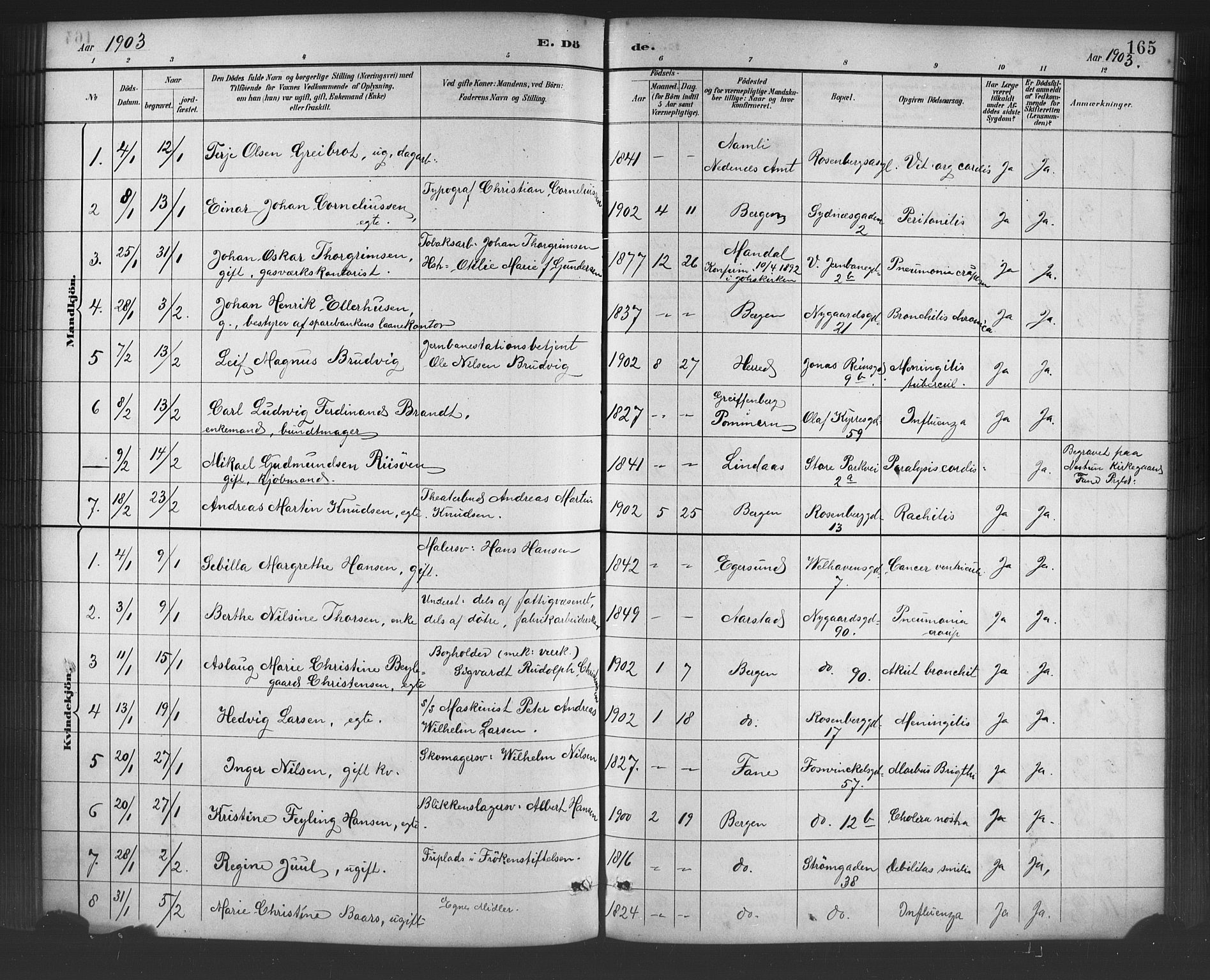 Johanneskirken sokneprestembete, SAB/A-76001/H/Hab: Parish register (copy) no. D 1, 1885-1915, p. 165