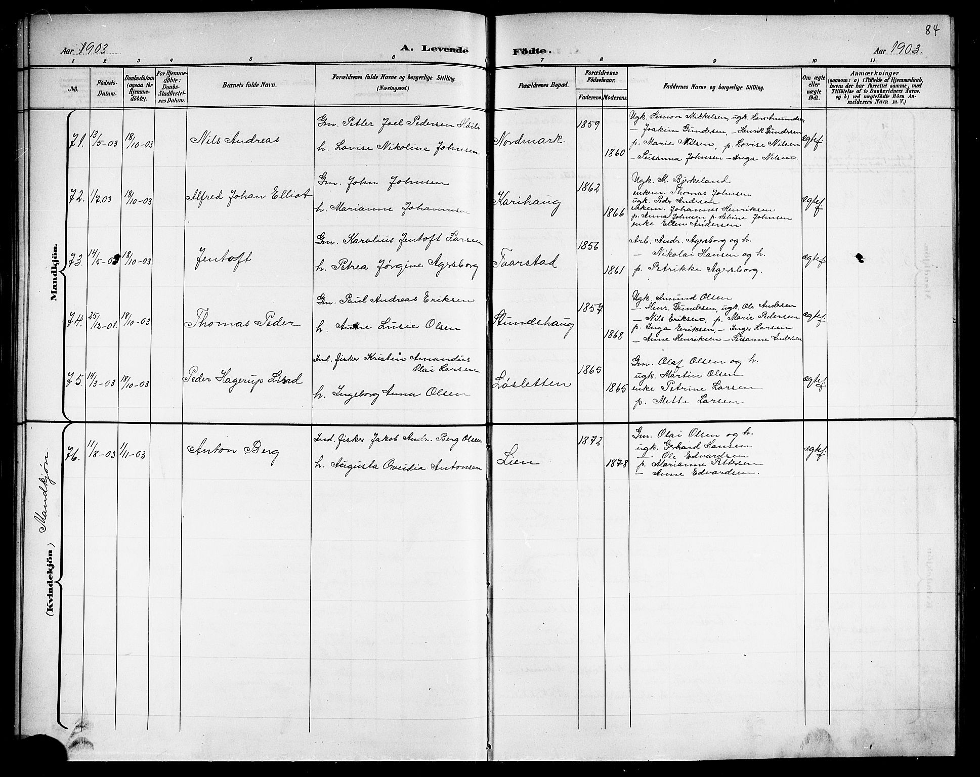 Ministerialprotokoller, klokkerbøker og fødselsregistre - Nordland, SAT/A-1459/863/L0915: Parish register (copy) no. 863C05, 1898-1907, p. 84