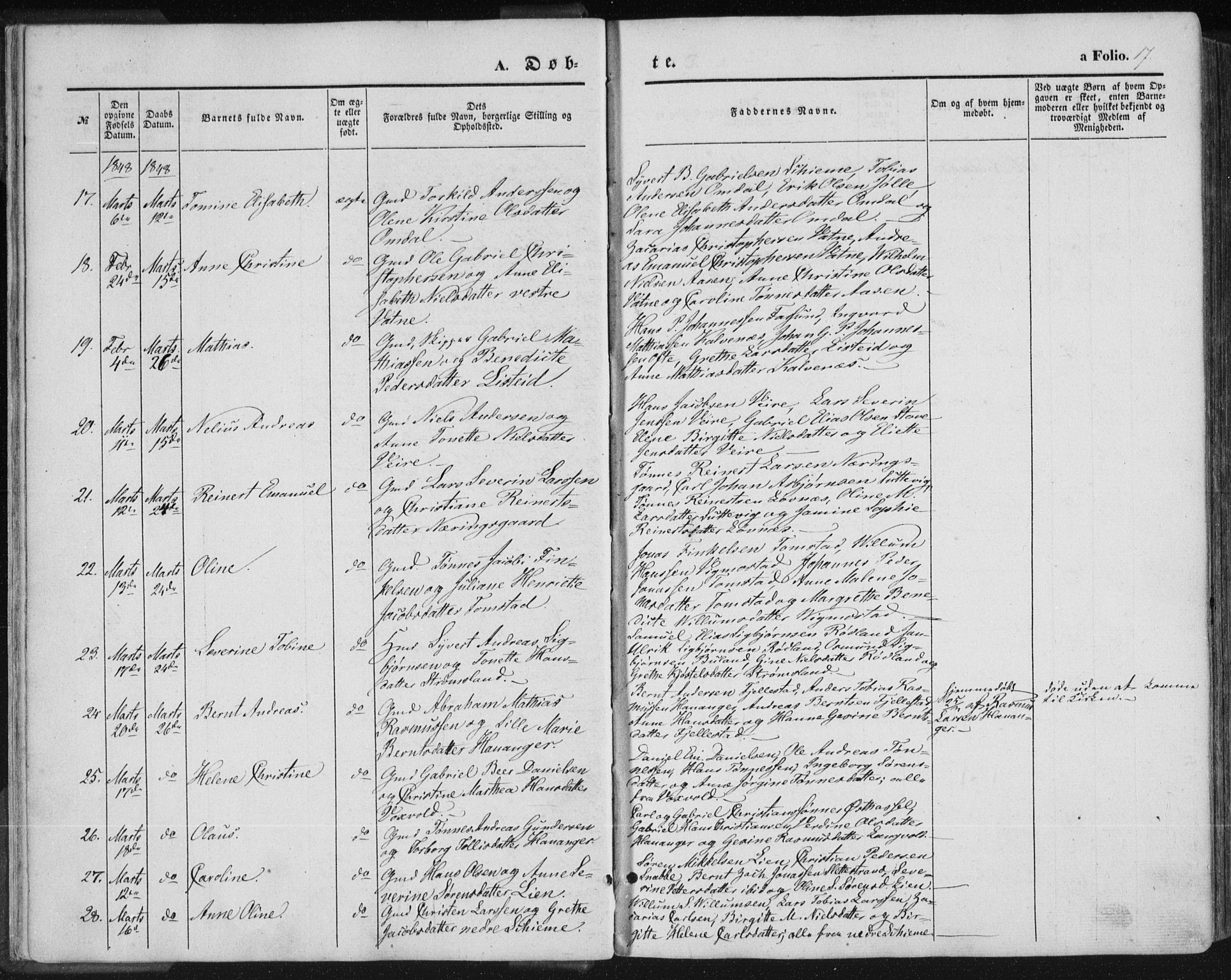 Lista sokneprestkontor, AV/SAK-1111-0027/F/Fa/L0010: Parish register (official) no. A 10, 1846-1861, p. 17