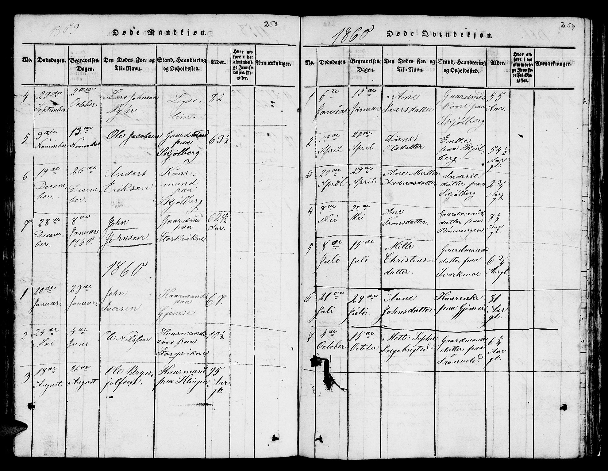 Ministerialprotokoller, klokkerbøker og fødselsregistre - Sør-Trøndelag, SAT/A-1456/671/L0842: Parish register (copy) no. 671C01, 1816-1867, p. 258-259