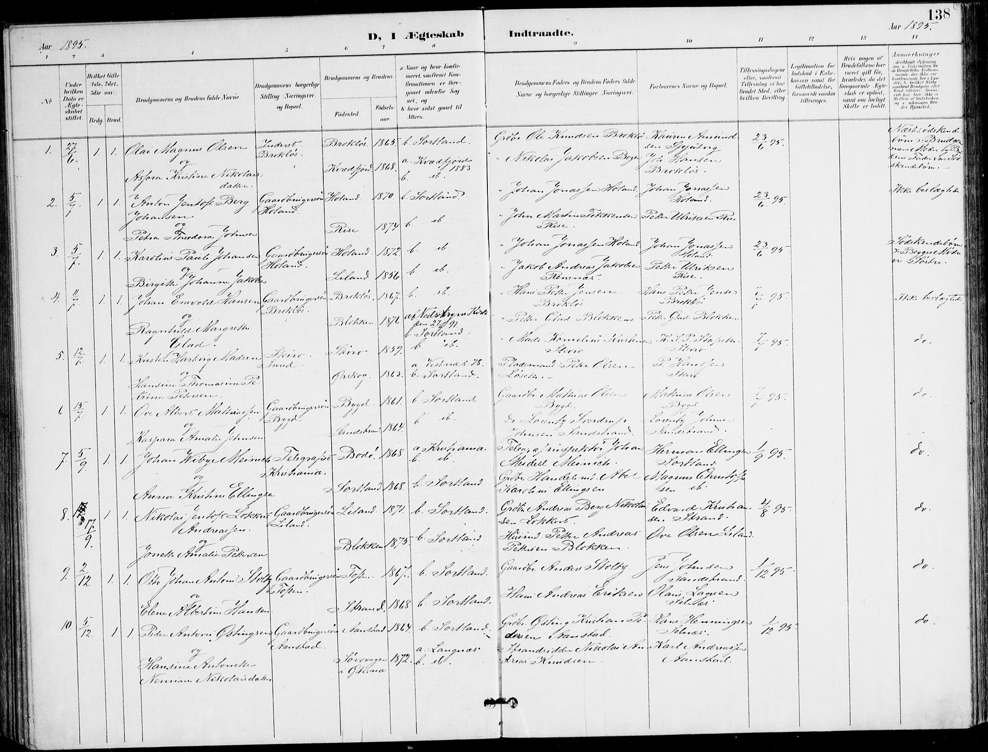 Ministerialprotokoller, klokkerbøker og fødselsregistre - Nordland, AV/SAT-A-1459/895/L1372: Parish register (official) no. 895A07, 1894-1914, p. 138