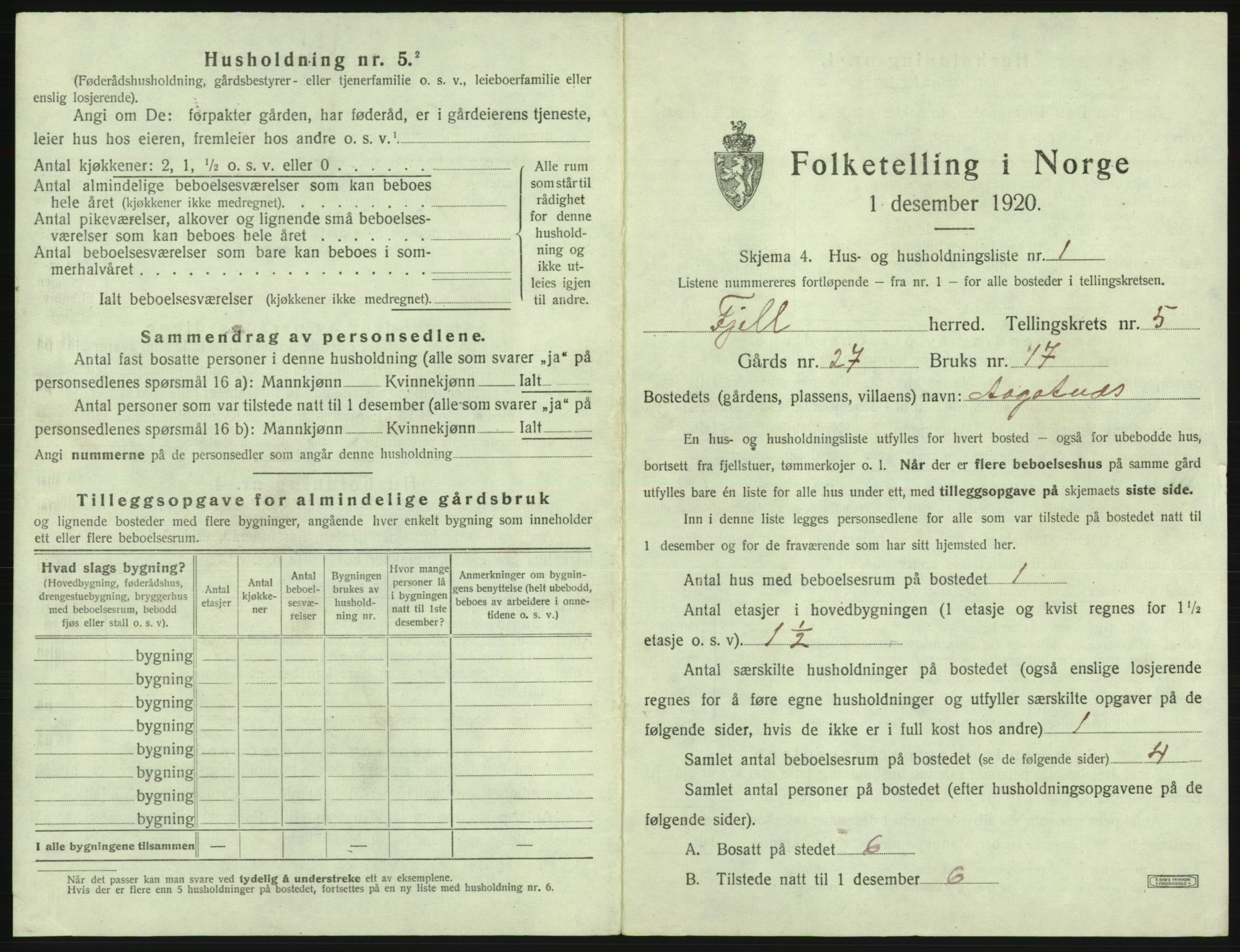 SAB, 1920 census for Fjell, 1920, p. 503