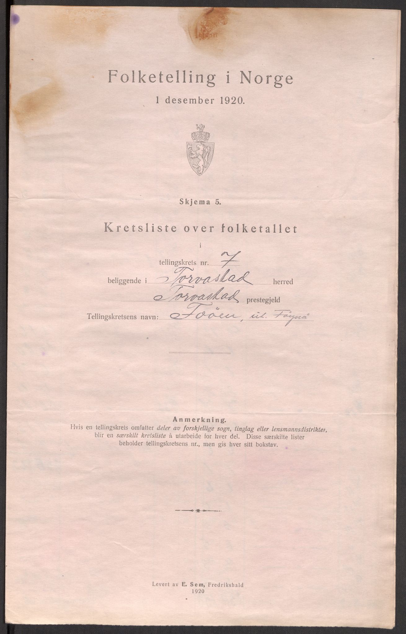 SAST, 1920 census for Torvastad, 1920, p. 27