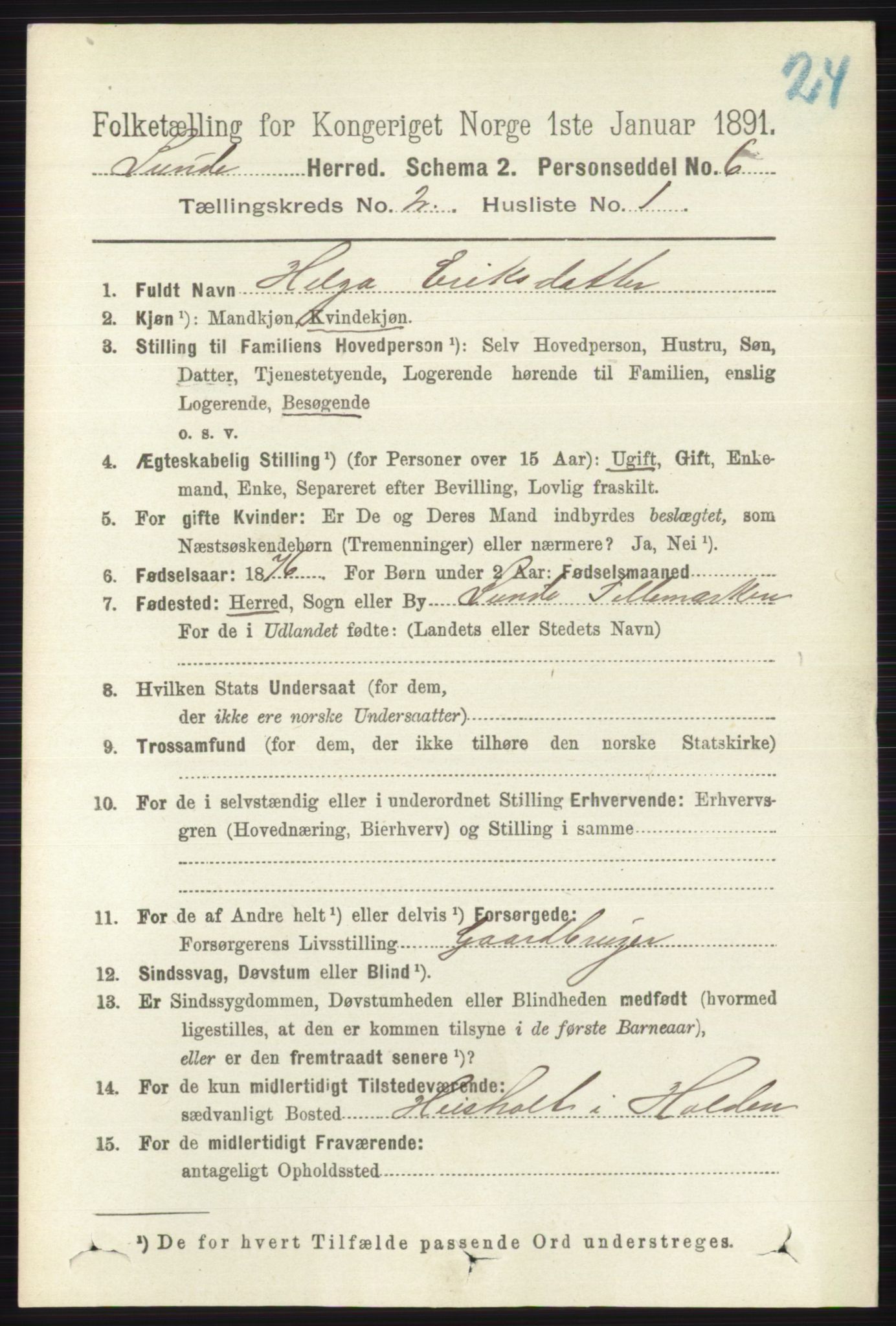 RA, 1891 census for 0820 Lunde, 1891, p. 363