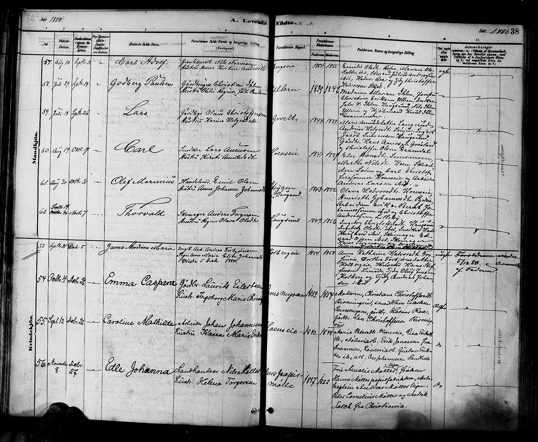 Eiker kirkebøker, AV/SAKO-A-4/F/Fb/L0001: Parish register (official) no. II 1, 1878-1888, p. 38