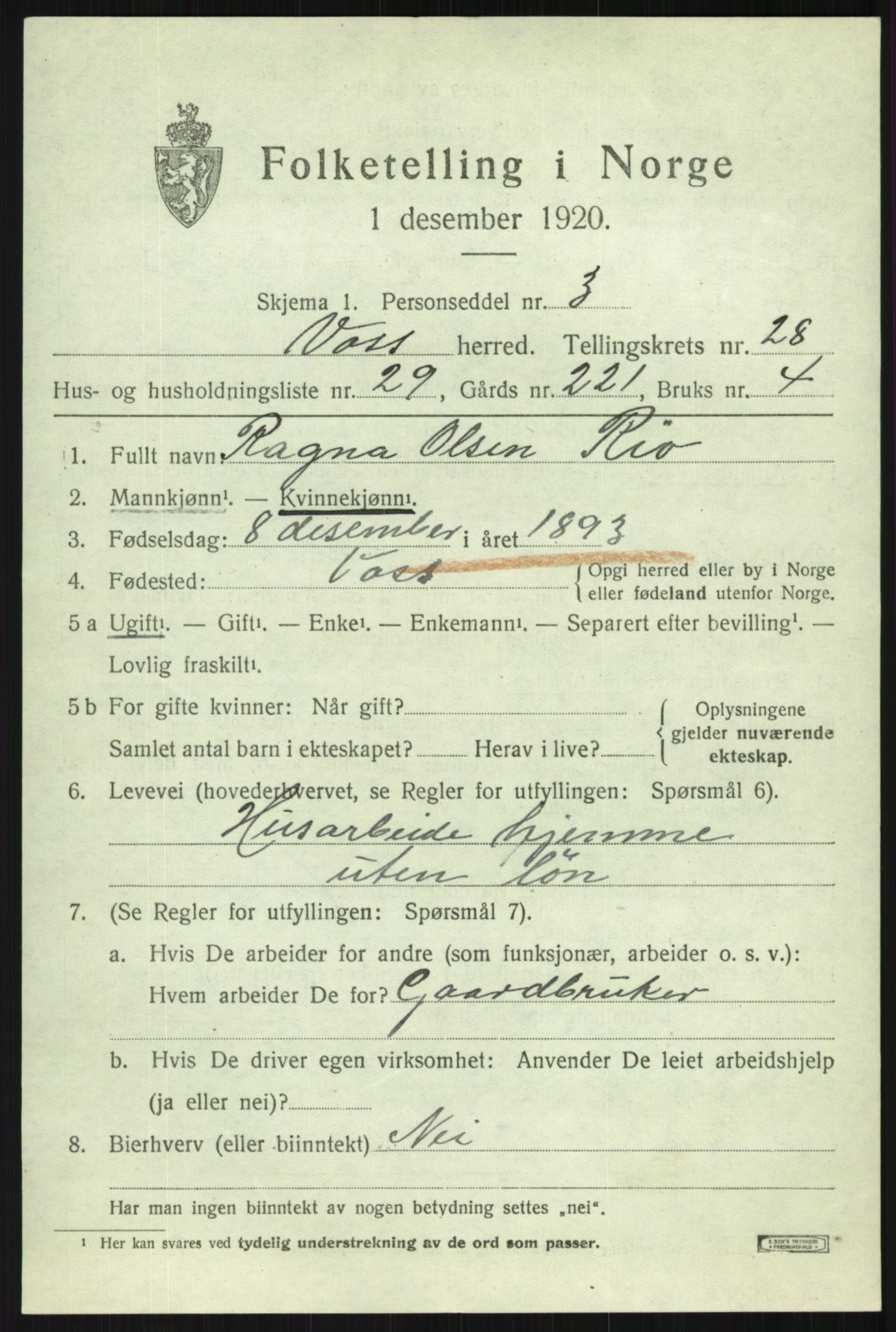 SAB, 1920 census for Voss, 1920, p. 19249