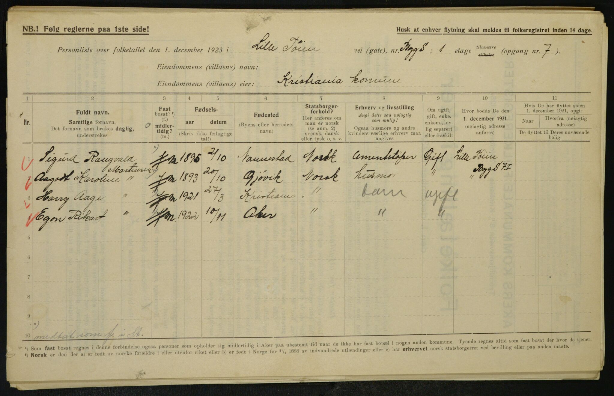 , Municipal Census 1923 for Aker, 1923, p. 26867