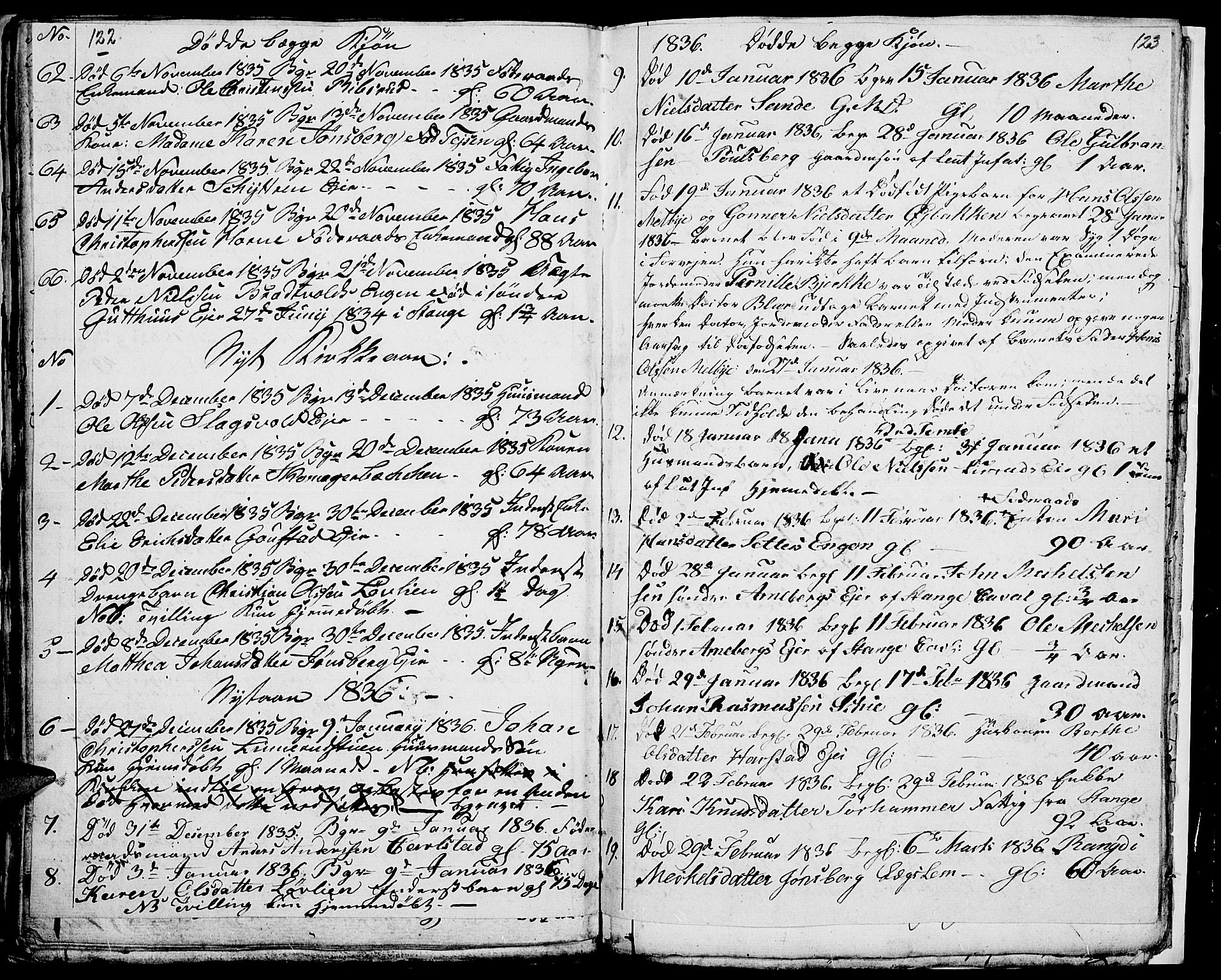 Romedal prestekontor, SAH/PREST-004/L/L0007: Parish register (copy) no. 7, 1831-1837, p. 122-123
