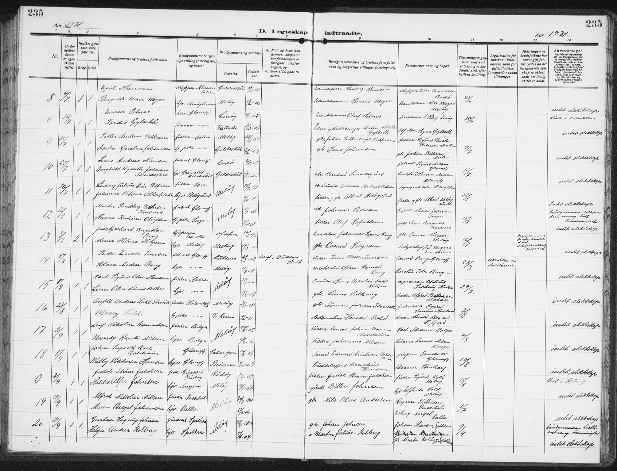 Ministerialprotokoller, klokkerbøker og fødselsregistre - Nordland, SAT/A-1459/843/L0640: Parish register (copy) no. 843C09, 1925-1941, p. 235