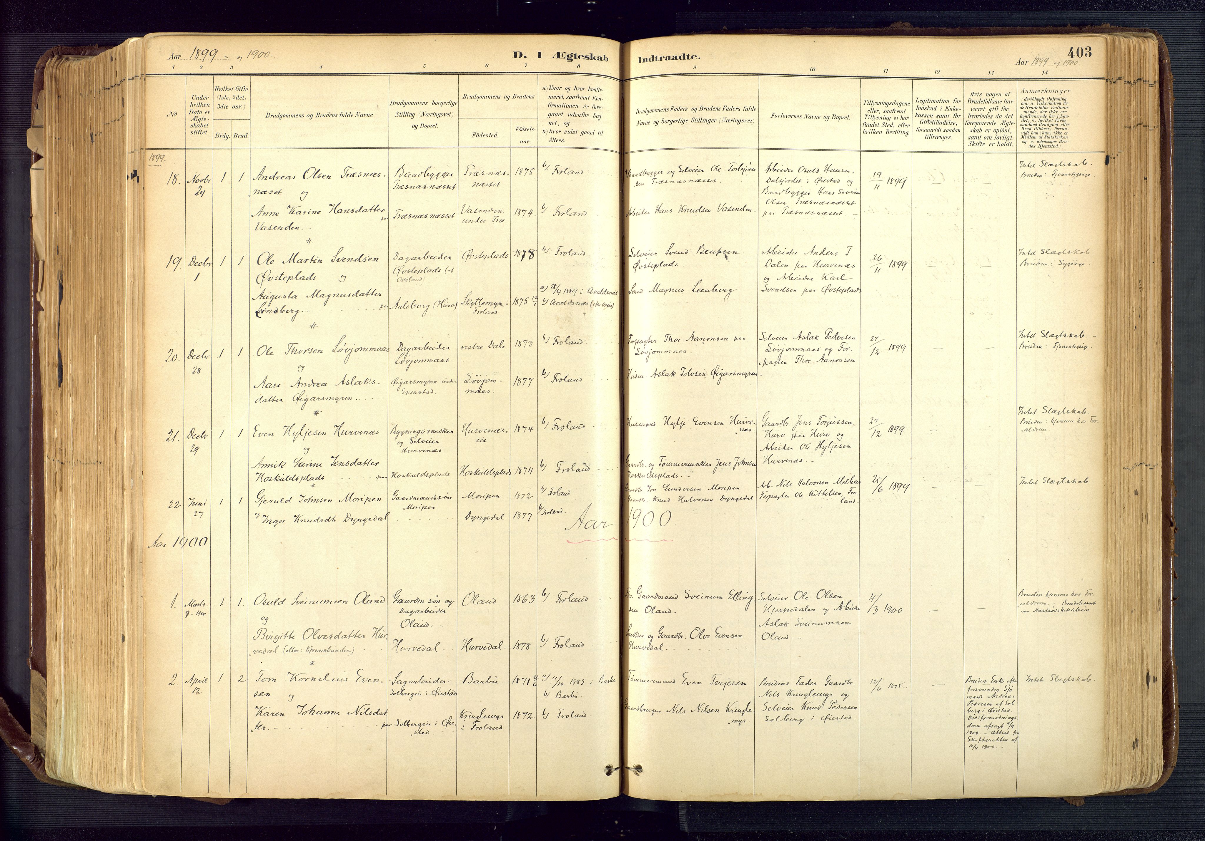 Froland sokneprestkontor, AV/SAK-1111-0013/F/Fa/L0005: Parish register (official) no. A 5, 1882-1921, p. 403